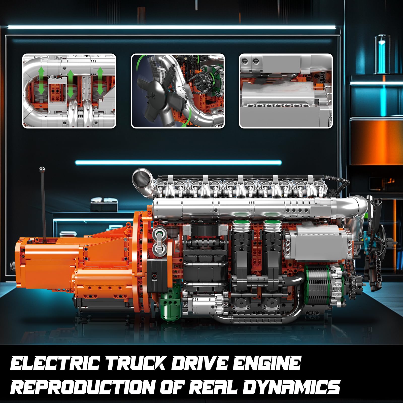 Mould King 10200 Technik LKW-Motor Bausteine Modell, 3236 Teile Klemmbausteine Truck Engine Spielzeug Set als Geschenk und Sammlerstücke (ab 14 Jahren Jungen/Mädchen)