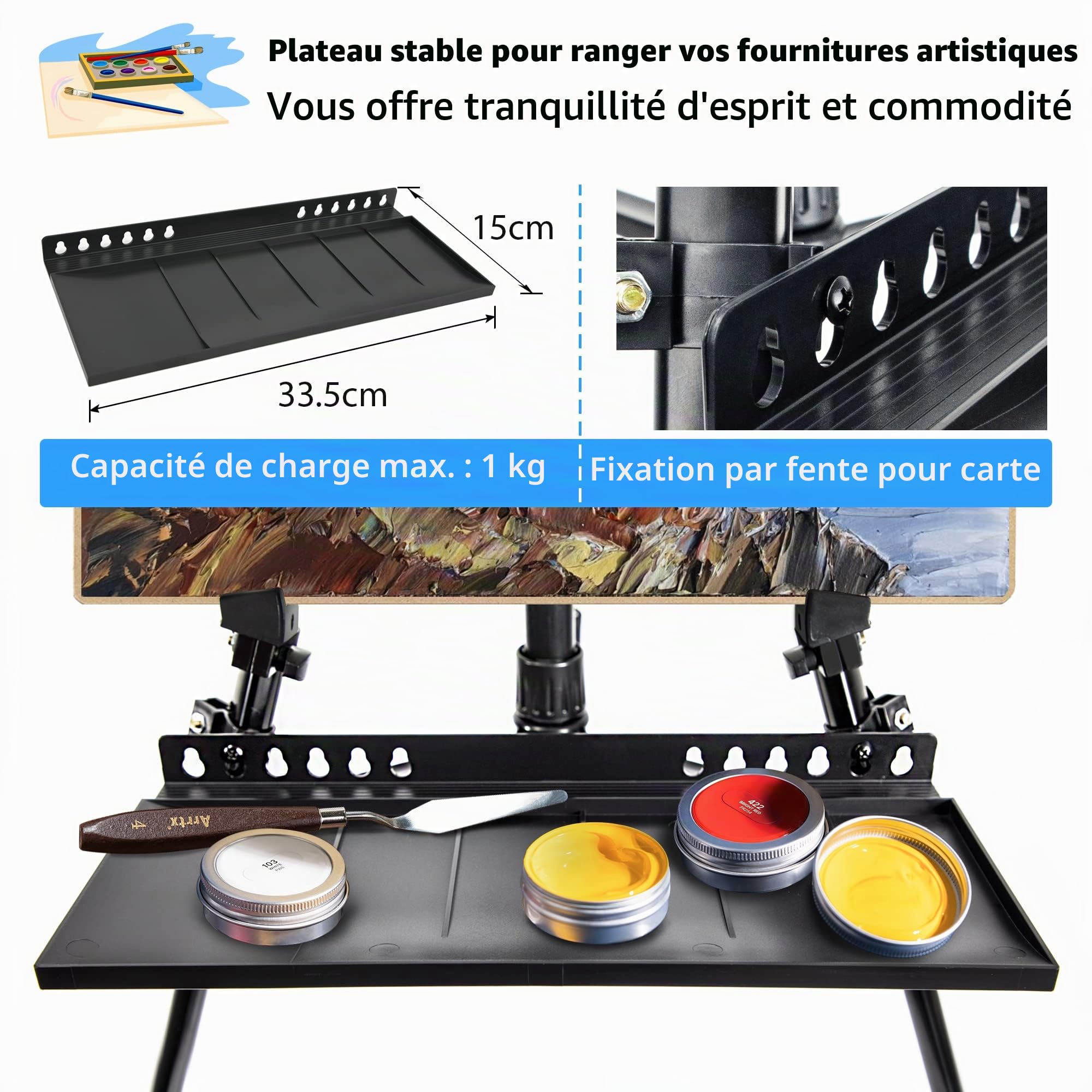 Chevalet d'art pour peinture, réglable de 51 à 155 cm, trépied pliable, sac/fût/tablier, dessus de table, affichage de dessin