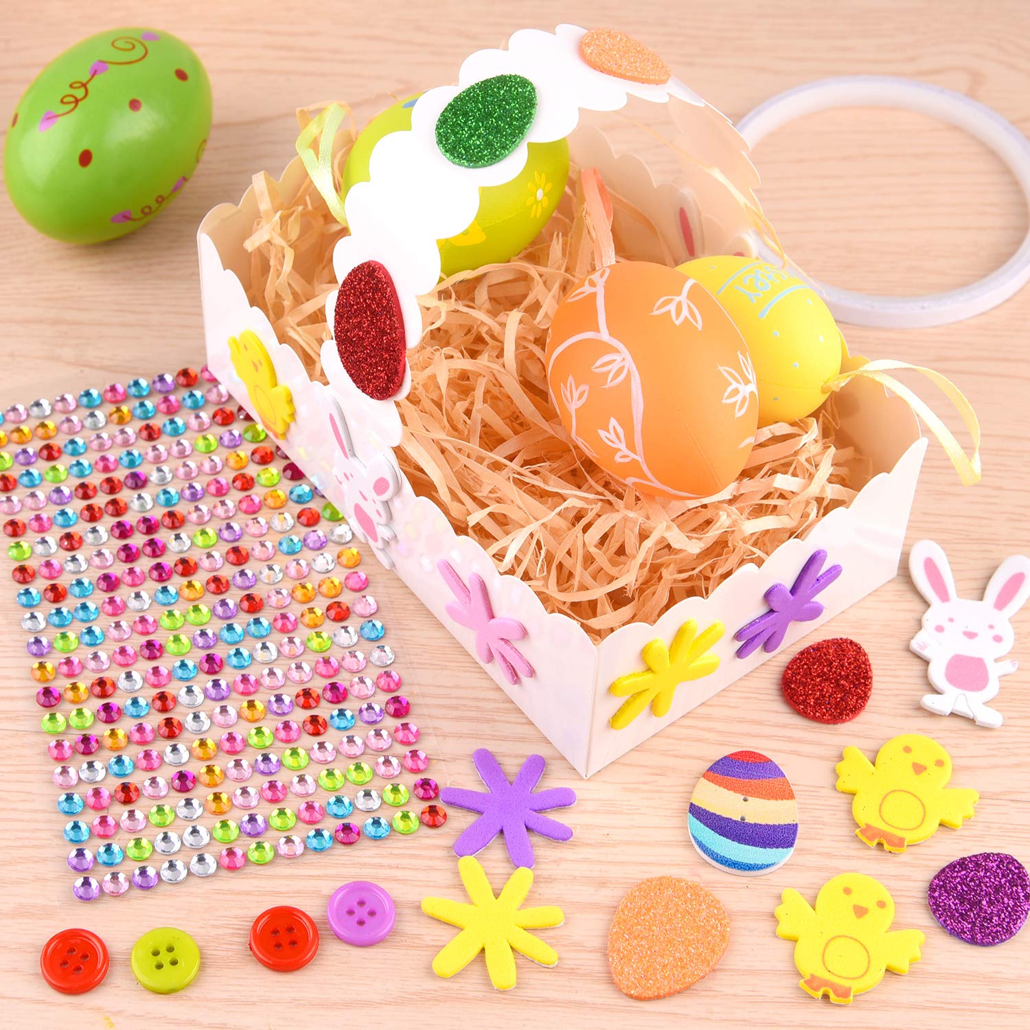 Oster-Bastelset Mit 6 Körbchen, Stickern & Knöpfen – Perfekt Für Kinder Zum Dekorieren Und Verschenken