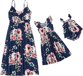 Plus Size Mommy and Me Dresses Sunflower Print Spaghetti Strap Casual Sleeveless Mom Daughter Matching Outfits
