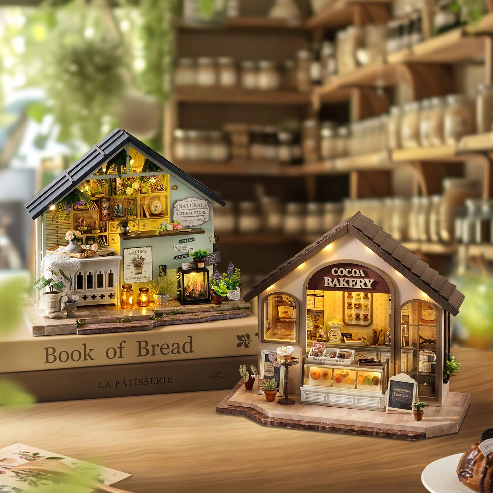 CUTEROOM Zestaw do samodzielnego montażu miniaturowego modelu z drewna – zestaw do budowy miniaturowej piekarni, idealny jako dekoracja domu, miniaturowy zestaw do budowy domu (Leisurely Bakery)