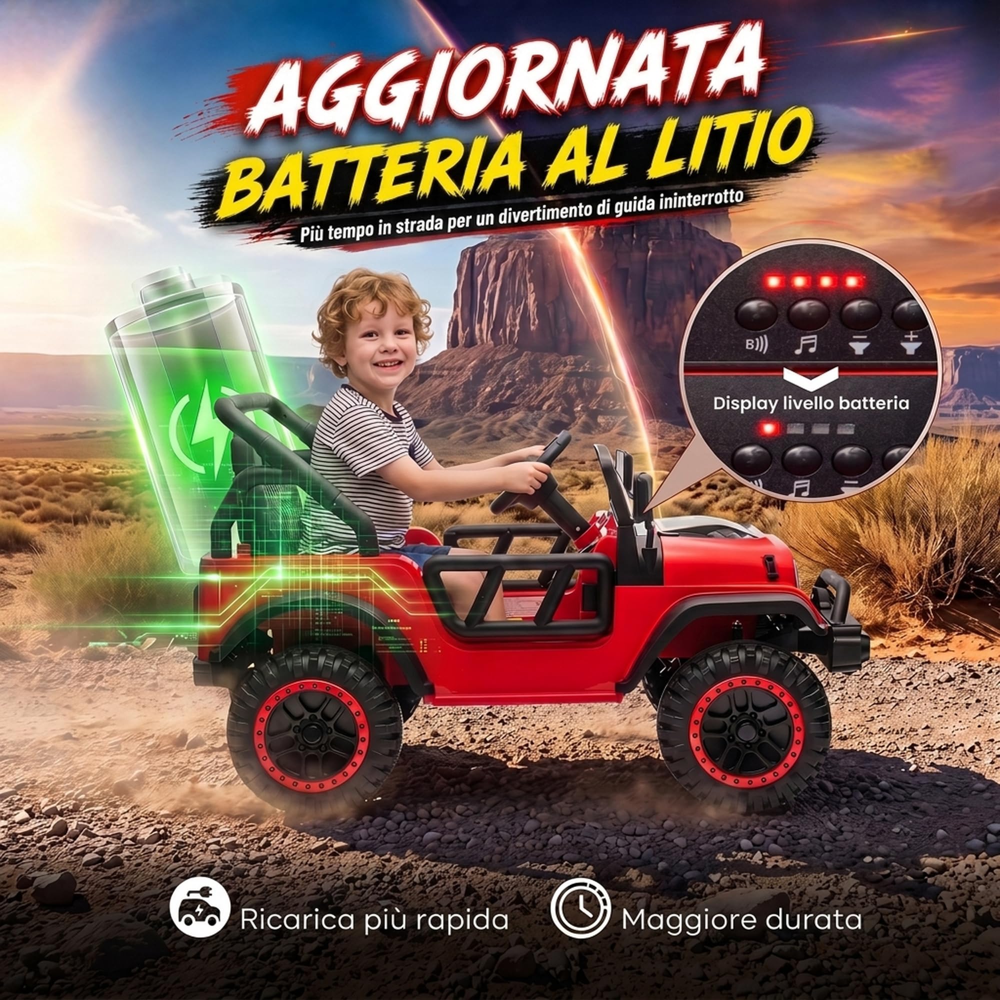 AIYAPLAY Macchina Elettrica per Bambini Fuoristrada 12V Telecomando, Rosso