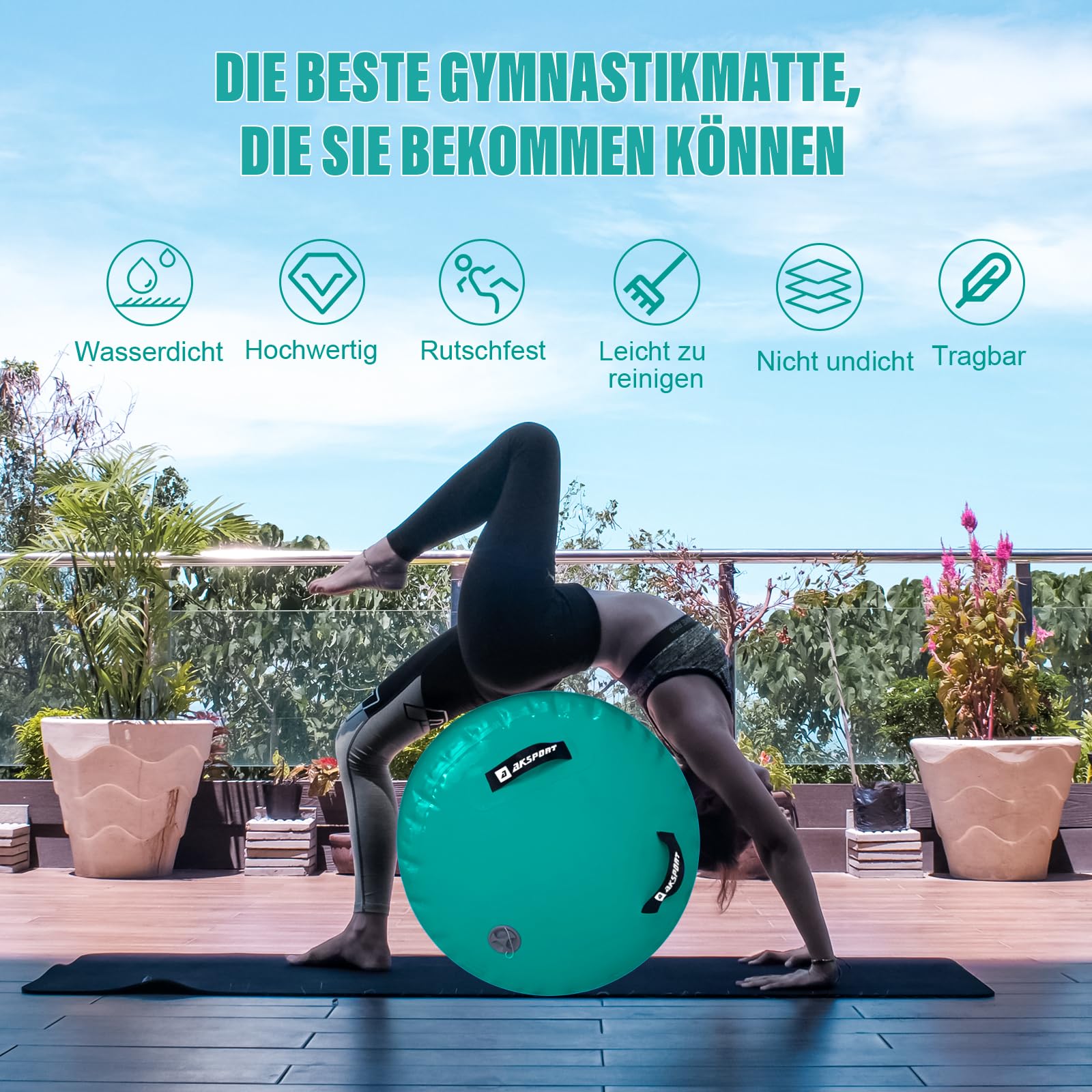 AKSPORT Air Matte Rolle Aufblasbare Air Roller Gymnastik Air Rolle Turnen mit elektrischer Luftpumpe für den Heimgebrauch/Yoga/Cheerleading/Tumbling/Back
