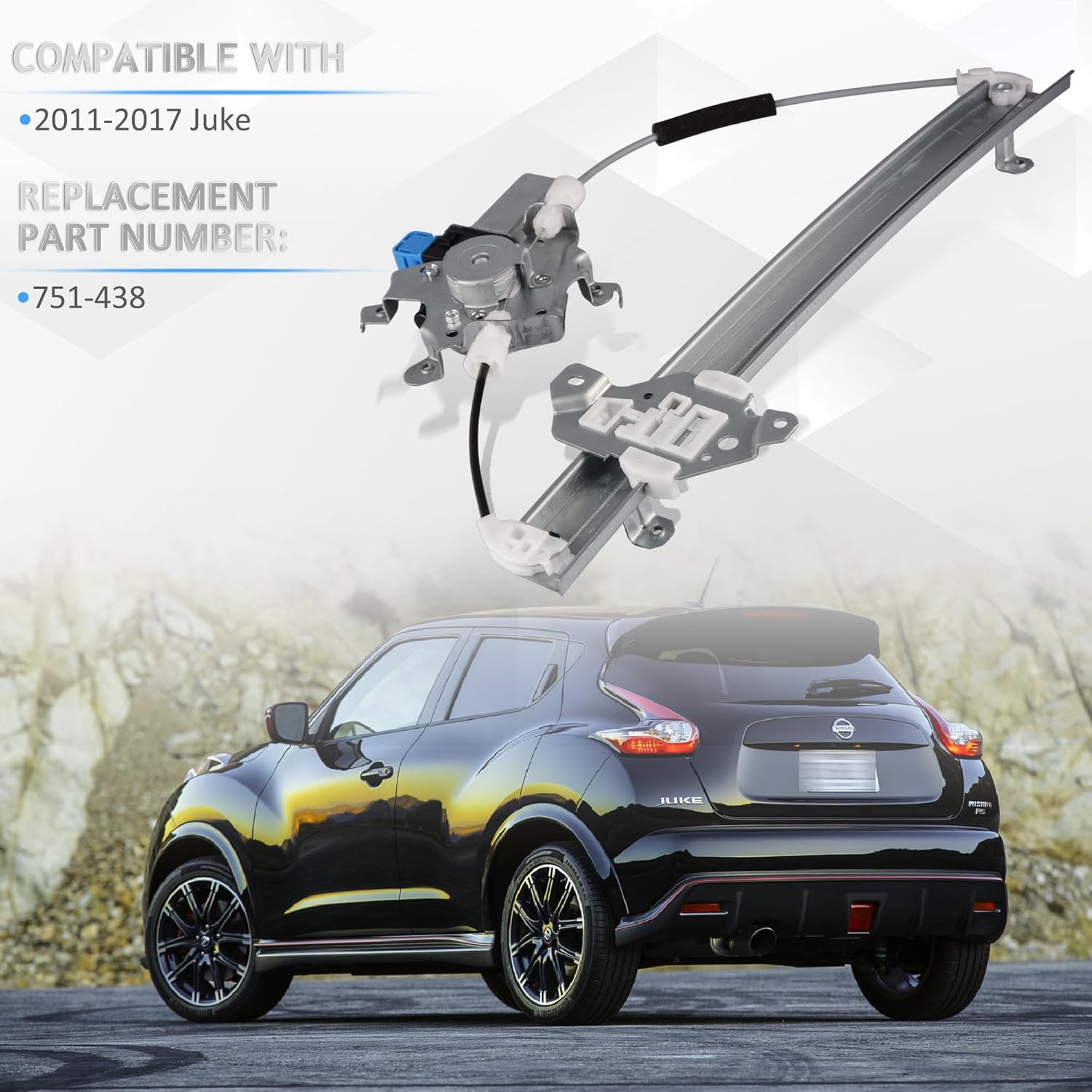 Front Left Driver Side 2 Pins Power Window Regulator with Motor Assembly Compatible for 2011-2017 Nissan Juke, Replacement 751-438