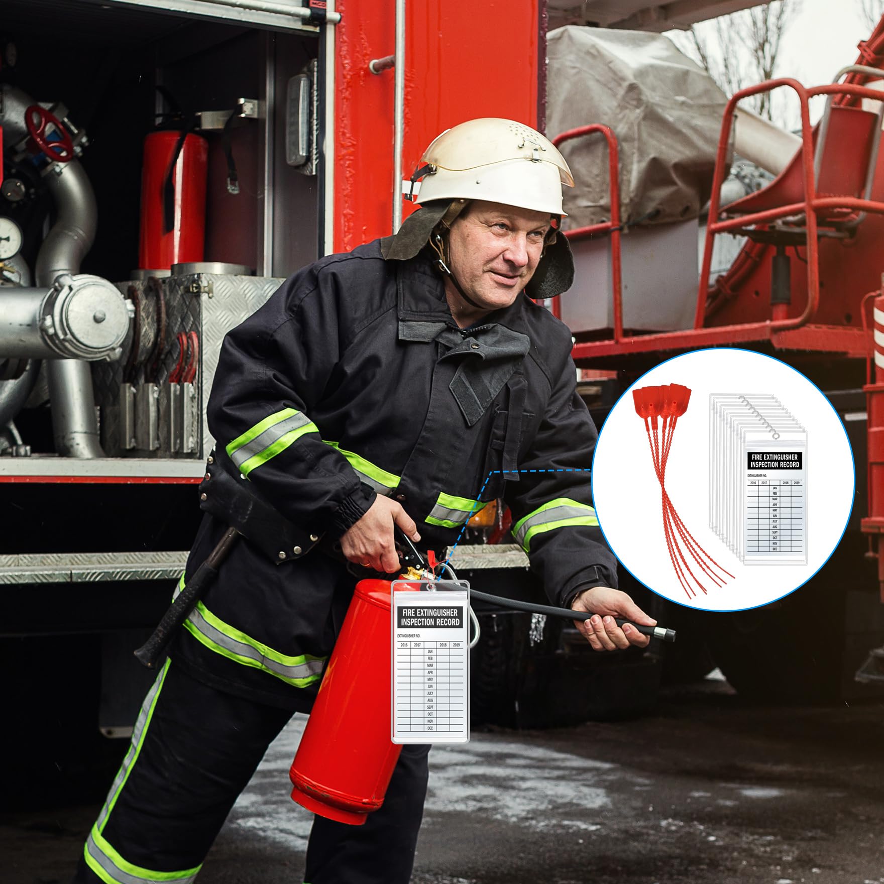 Klmnop 25 piezas de cubiertas para extintor de incendios, funda de plástico resellable con sellos de manipulación para etiqueta de extintor de incendios (transparente)