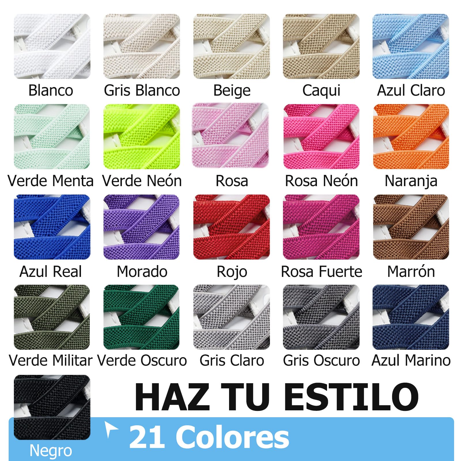 Cordones Elásticos sin Nudo con Hebilla Metal - 2 Pares Planos para Niños y Adultos