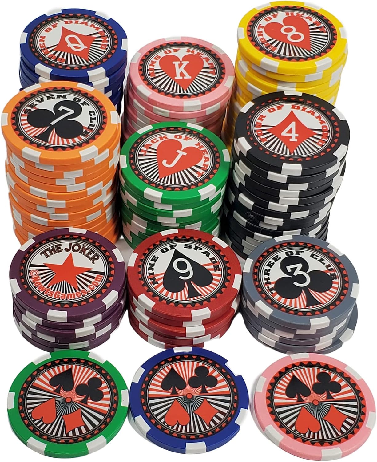 Poker Chip Cardians with Playing Cards Printed on Them - Perfect for Poker Runs - Includes Standard 52 Cards with 2 wilds & 1 Double Back
