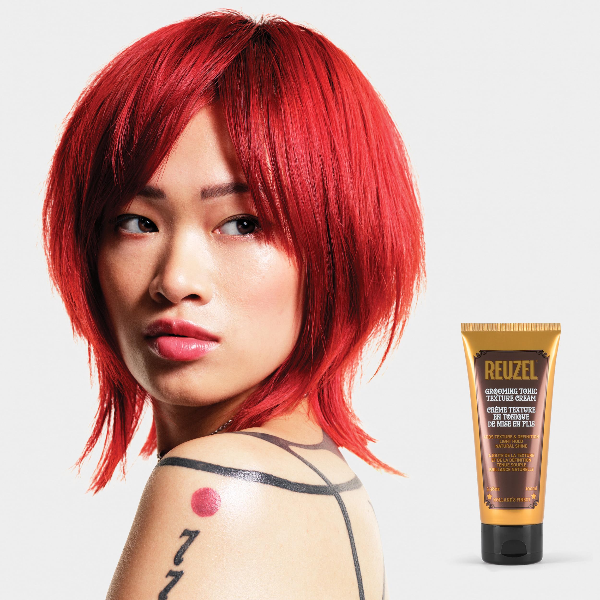Reuzel Grooming Tonic Texture Cream, tenue moyenne et définition, texture bouclée et brillance, protection contre la chaleur pour tous les types de cheveux, 100 ml
