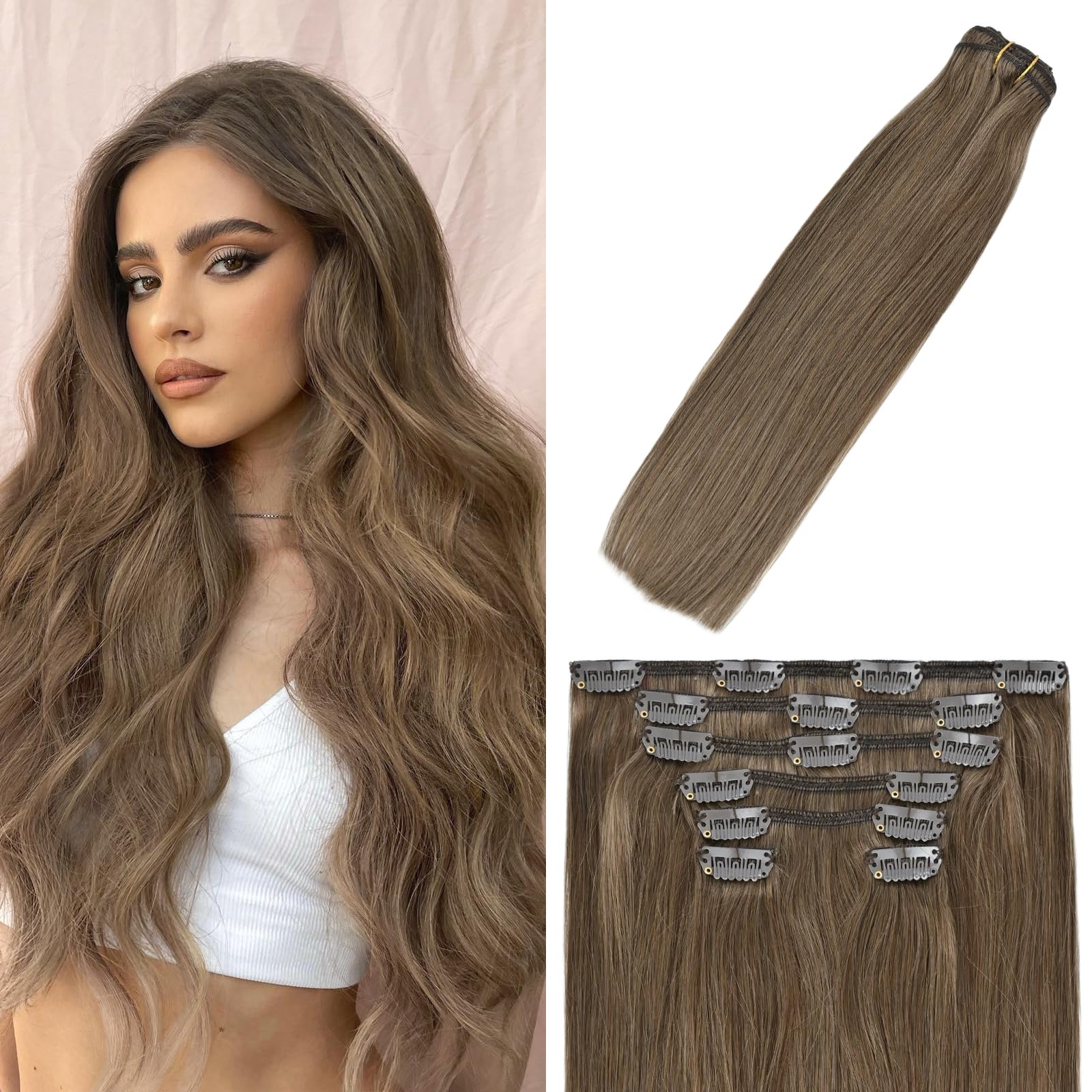 Windtouch Clip In Hair Extensions Human Hair Ash Brown 18inch