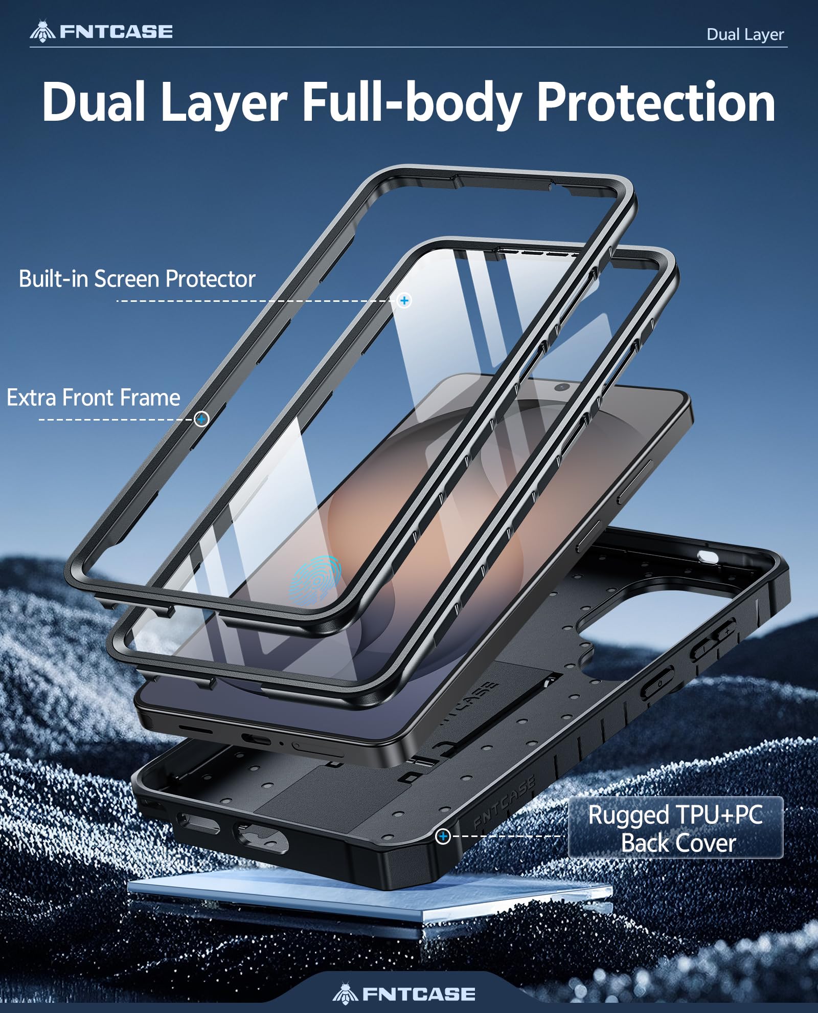 FNTCASE Etui do Samsung Galaxy S26-Ultra: z podpórką | 2 przednie ramki | wbudowana osłona ekranu klasy wojskowej ochrona przed upadkiem wytrzymałe etui ochronne na telefon do S26 Ultra 16.9 cm czarne