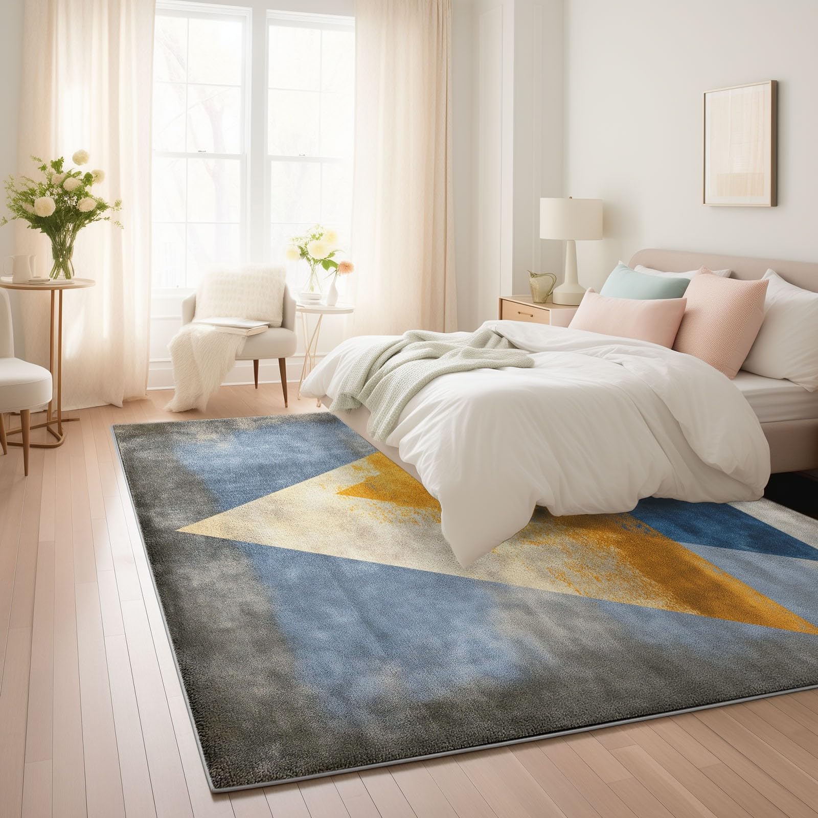 Abstrakcyjny geometryczny trójkąt dywan Antypoślizgowe dywaniki 140 x 200 cm, Shabby Chic Prostokątne miękkie dywaniki do salonu, dekoracja domu Dywan można prać w pralce