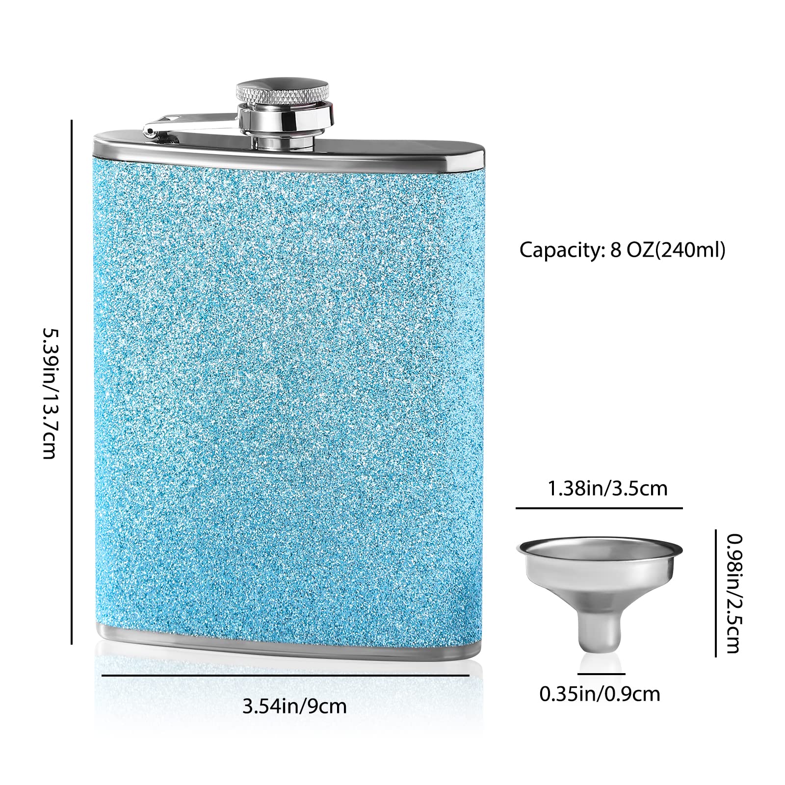 Flasque Alcool En Acier Inoxydable Doré 236,8 G - Capacité 230 Ml, Design Pailleté Anti-fuite, Pour Randonnée, Camping, Fête