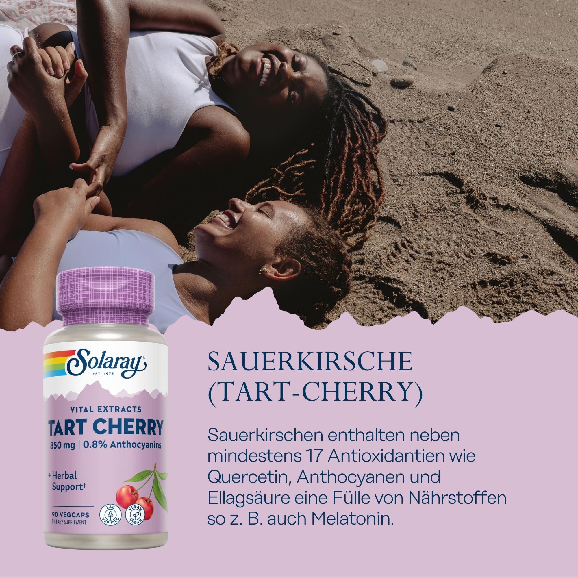 Solaray Sauerkirsche (Tart-Cherry) | 425 mg pro Kapsel | 90 Kapseln | laborgeprüft | glutenfrei | vegan | ohne Gentechnik | Nahrungsergänzungsmittel mit Antioxidantien & Nährstoffen