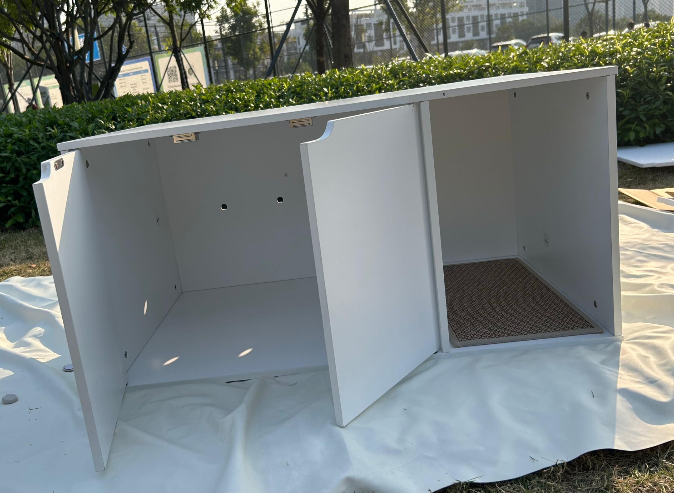 White Cat Litter Box Cabinet - Hidden Litter Box Enclosure with Odor-Proof Ventilation, Multi-Functional Side Table for Living Room, Modern Furniture for Small Spaces - image 8