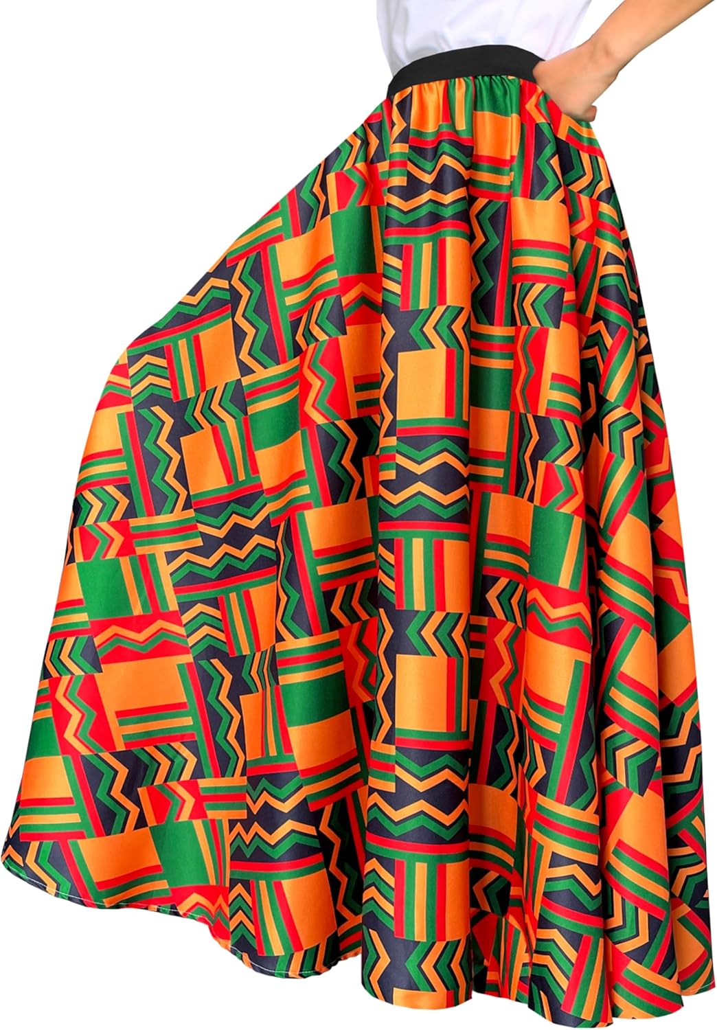 Afibi Women African Skirt Printed Ankara Maxi Skirt Dashiki Long Skirts with Pockets - Image 2