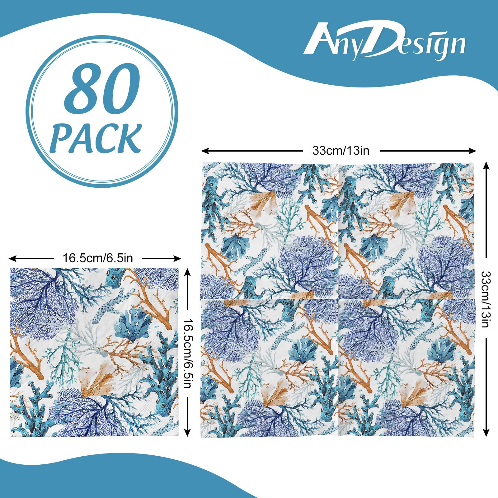 50 Strand-Cocktail-Servietten Mit Aquarell-Meer-Motiv – 25,4x25,4 Cm, Saugstark, Für Sommerpartys