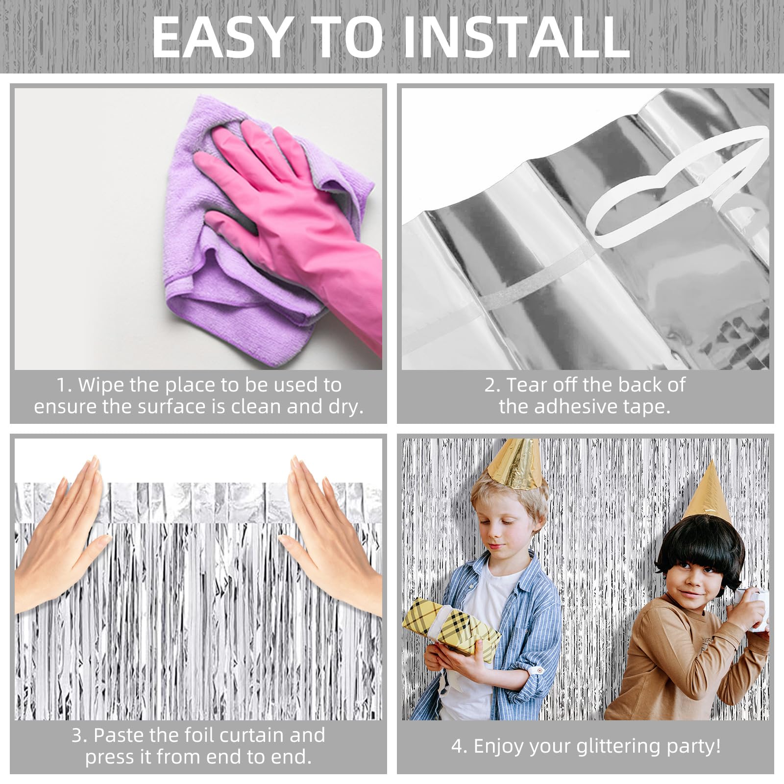 Paquete de 6 cortinas de fondo de flecos de aluminio, 3.3 x 8.2 pies, serpentinas de oropel plateadas, cortinas metálicas de flecos de papel de aluminio, telón de fondo para cabina de fotos para