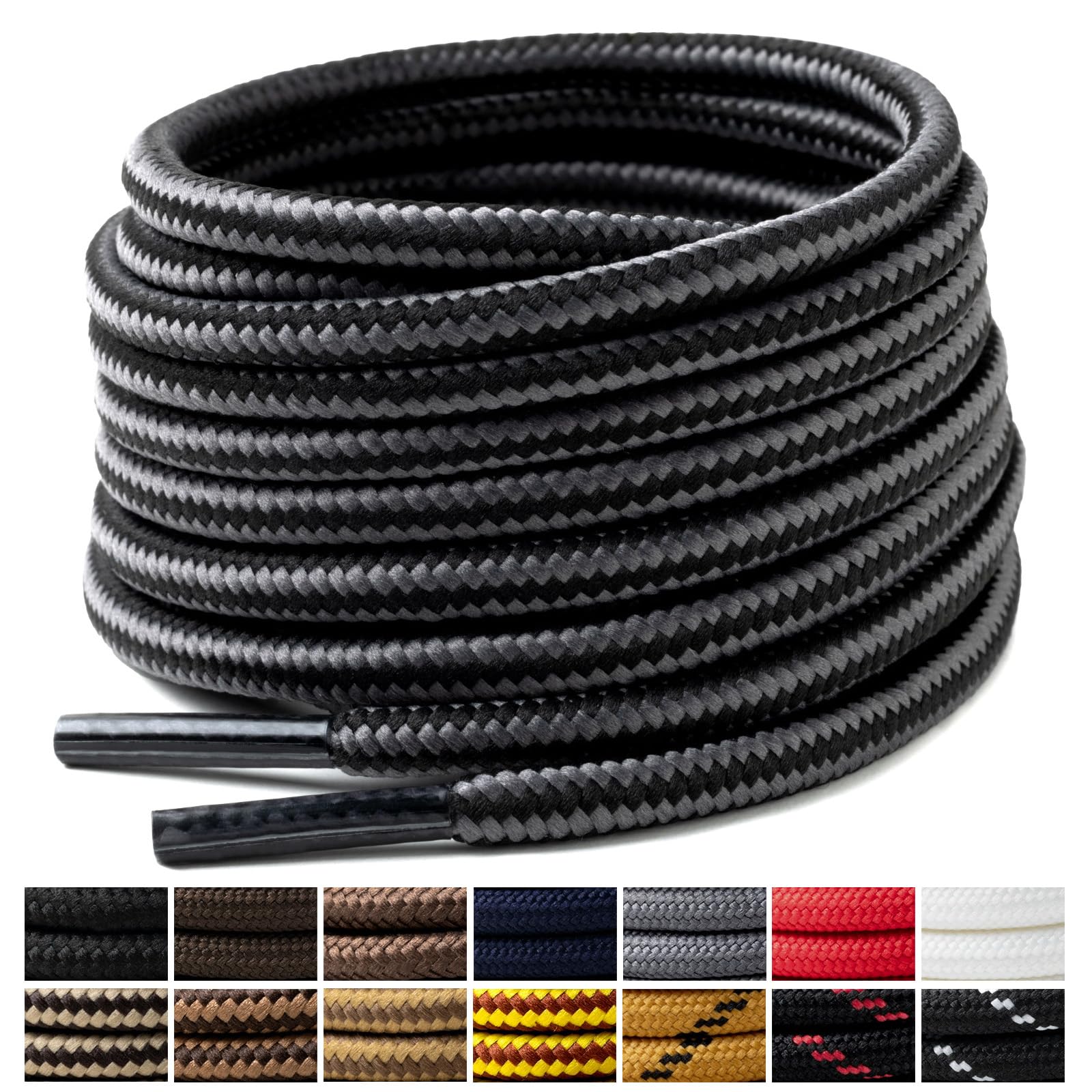 [Handshop] 2足分丸紐靴紐4mm 耐久性登山靴ハイキング(ダークグレー/ブラック、140cm)
