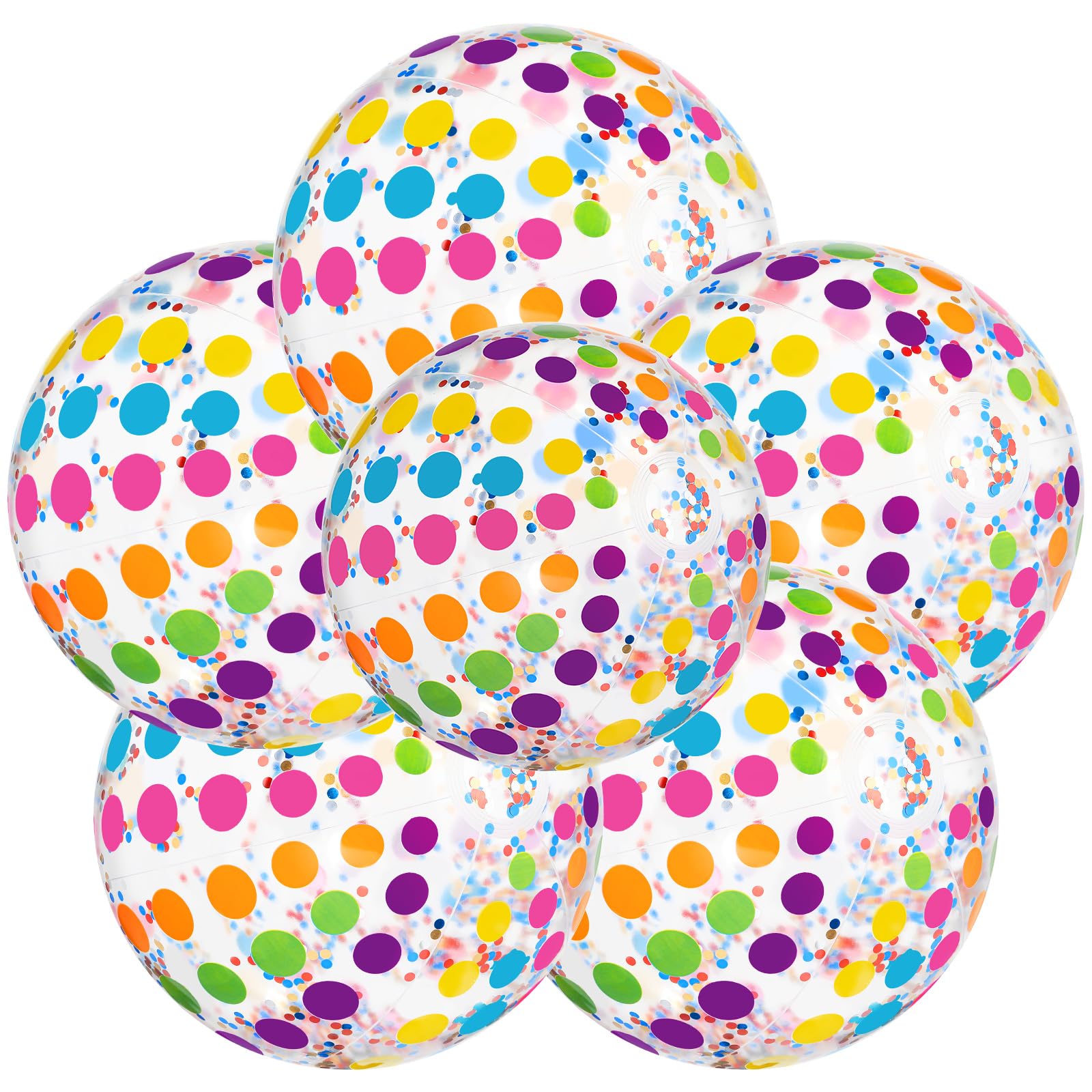 QOUBAI 6 Pack Sequins Beach Balls 16" Colorful Polka Dot Pool Balls Inflatable PVC Clear Summer Jumbo Sports Ball Adults Summer Hawaiian Beach