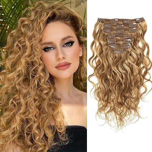 Loxxy Extensiones de cabello humano real con pinzas, color rubio fresa #27, 22 pulgadas, extensiones de cabello humano real para mujer, doble trama,