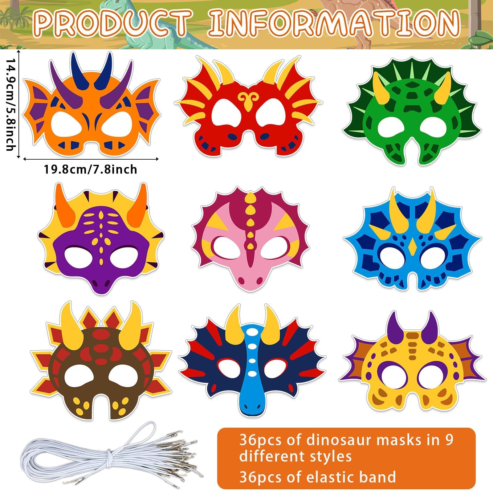 Lonfliness 36 Set Dinosaur Coloring Mask Dino Paper Arts Crafts Kids Color Your Own Dinosaur Blank DIY Mask Masquerade Birthday Party Dress-Up Decorations Favor School Classroom Activity Game Supplies