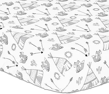 Drap Housse Pour Berceau Imprime Renard Gris Tipi Et Cactus 100 Coton Pour Bebe Garcon Theme Amerindien Du Sud Ouest Amazon Fr Bebe Et Puericulture