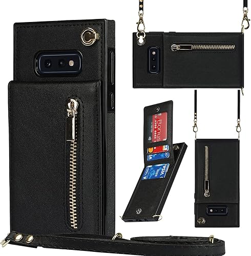 Miniatura 1 de Funda para teléfono Samsung Galaxy S10e con correa cruzada, tarjetero de cuero, con cordón, ranuras de crédito, cierre magnético, accesorios para