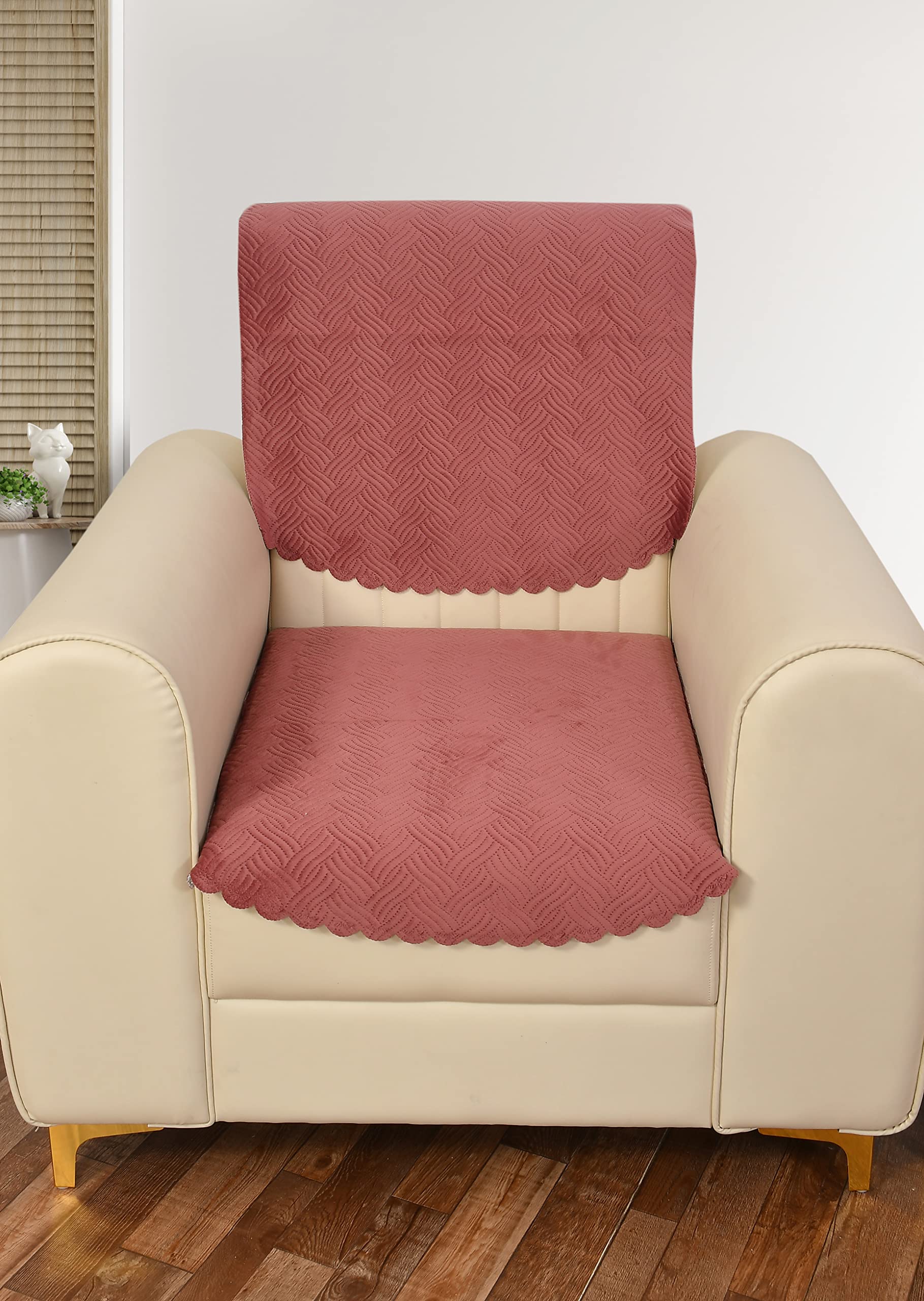 Pink Quilted Sofa Cover - Velvet 1 Seater Cover -31 Pink Quilted Sofa Cover - Velvet 1 Seater Cover -31