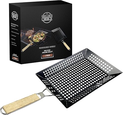 Cesta rectangular para parrilla Griller's Choice con mango extraíble Cesta comercial antiadherente grande con asa para asar al aire libre. Diseñado