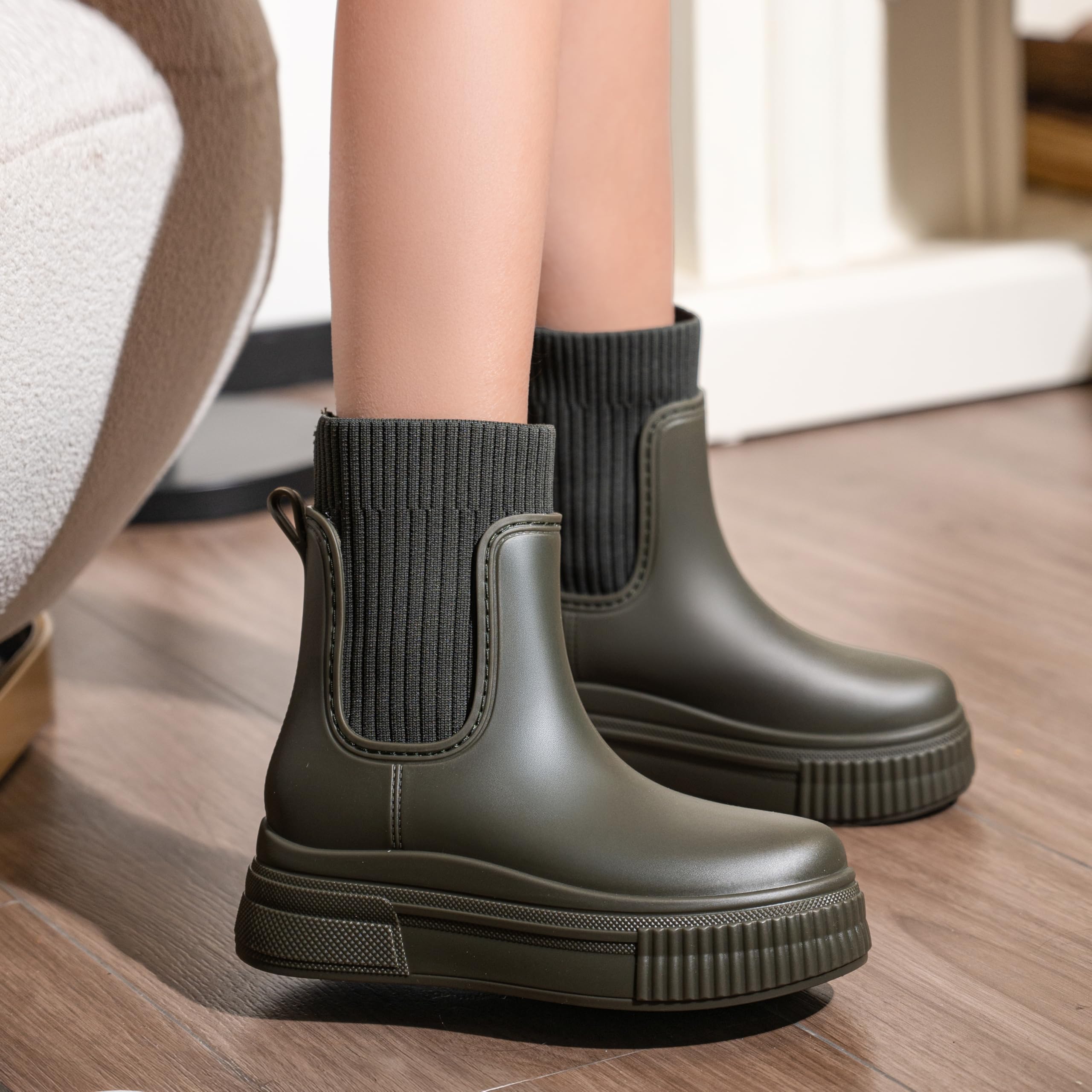 AONEGOLD Botas de Agua Mujer Calor Acogedor Botas de Goma Revestimiento Zapatos de Lluvia Moda Tobillo Boots Aire Libre Jardín Trabajo Boots Gr.36-41