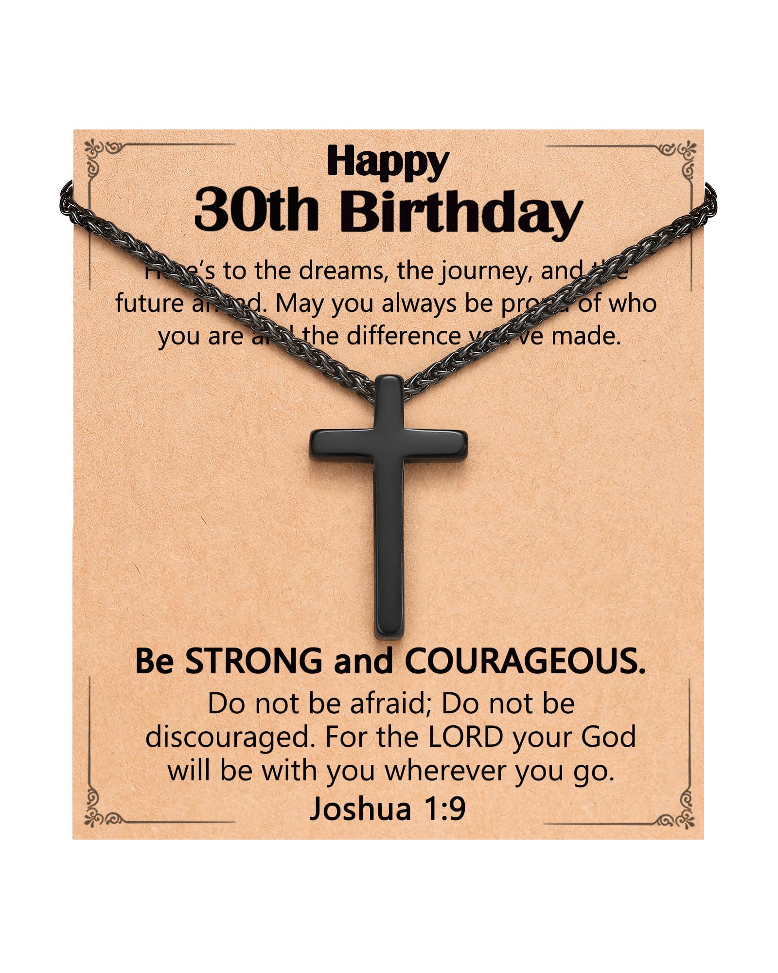 Birthday Gift Cross Necklace for Boy 8–30 Year Old with Joshua Card