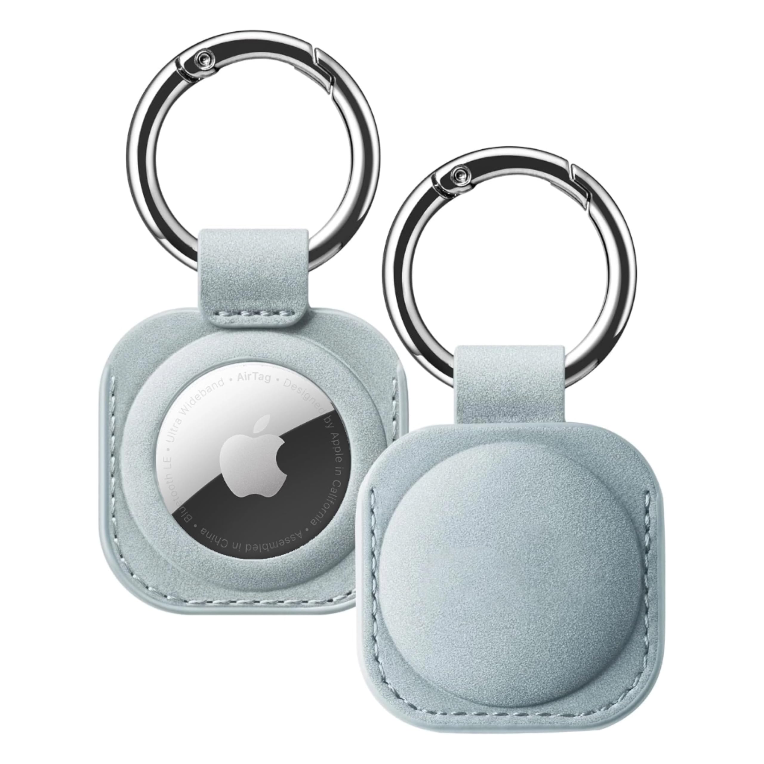 Leather Case Holder Keychain Protector for Pet Collars Keys Bags Luggage, Scratch Resistant, Soft Touch Compatible with Air Tag [4 Colour Options] (Light Blue)-image-46