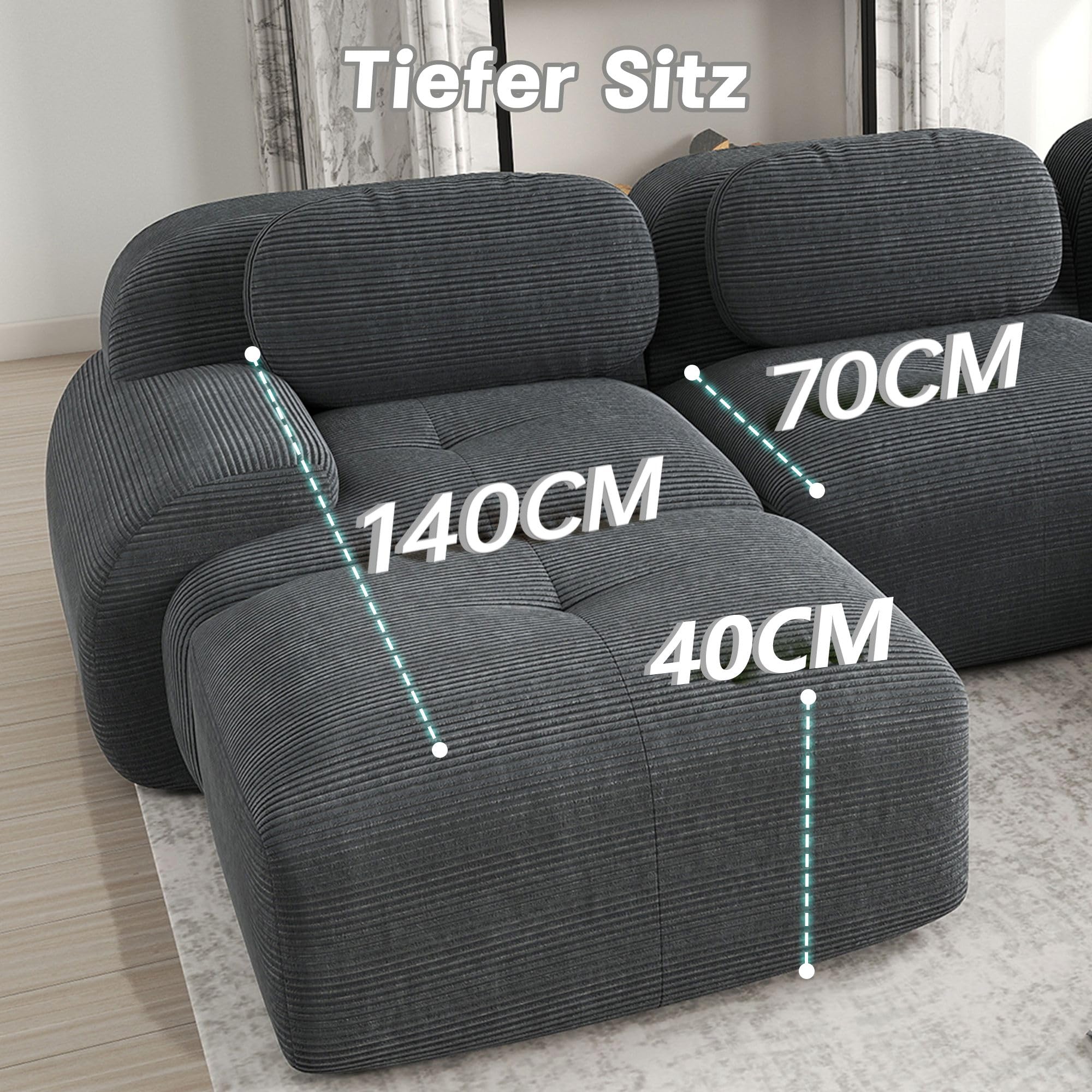 Modułowa sofa narożna 298 x 178 x 70 cm, 3-osobowa z materiału sztruksowego