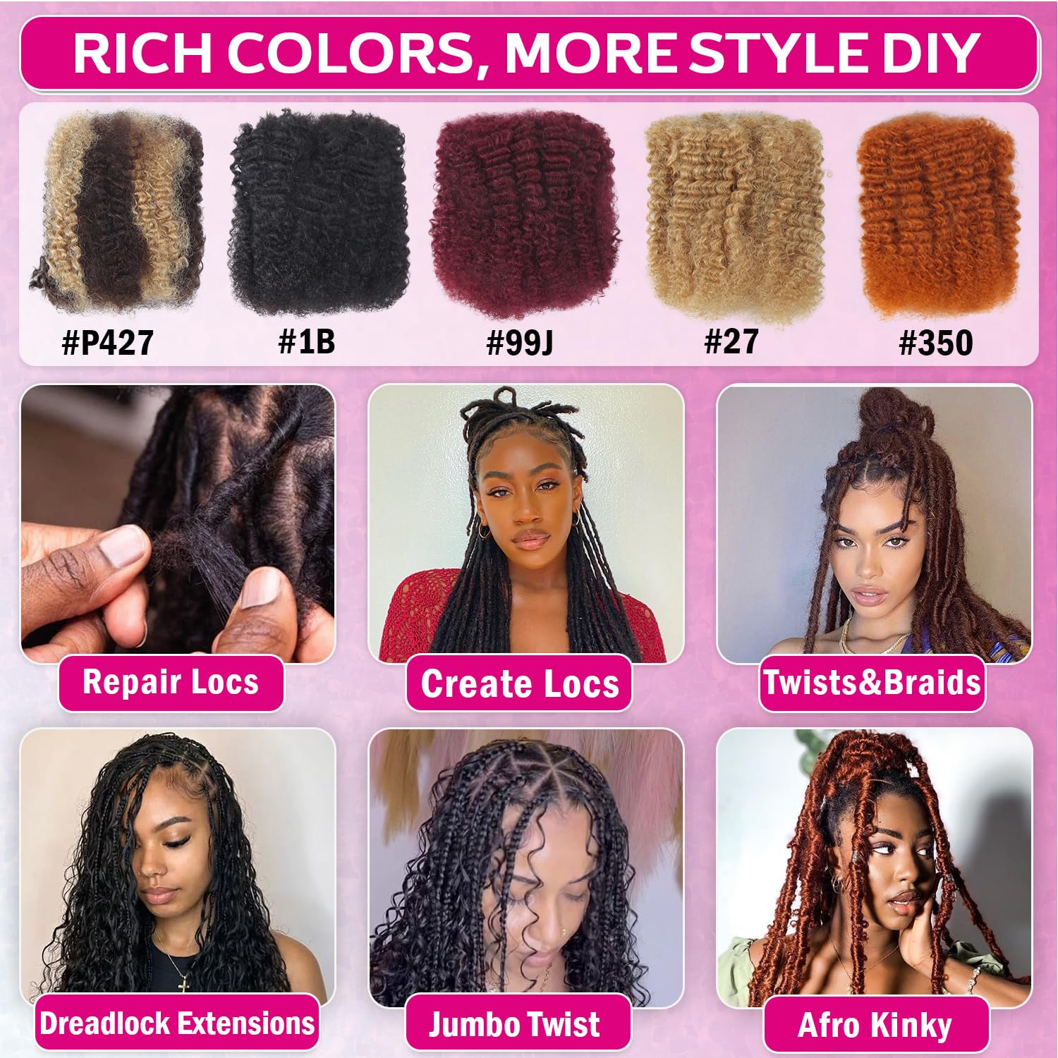 Afro Kinkys - Pelo humano en grandes cantidades para rastas, reparación, locomotores, trenzas afro rizadas, pelo auténtico para locomotoras, 50 gramos, 14 pulgadas, 35 cm, rubio miel #27