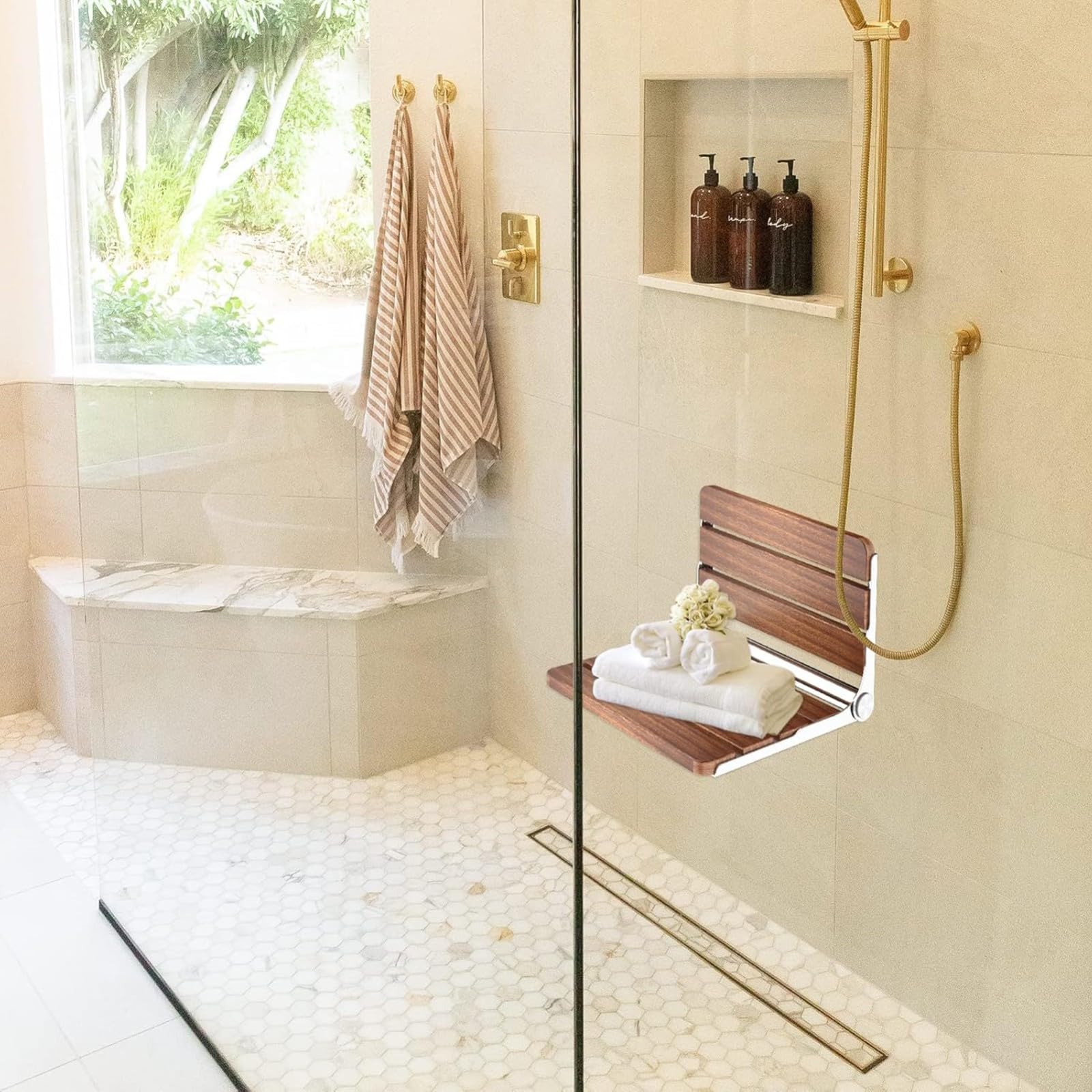 Silla Ducha Plegable,Asiento Ducha Plegable Pared Montada Taburete de baño,Silla Abatible Ducha Montado en la Pared,Silla Antideslizante Plegable Cuarto Baño para Discapacitado