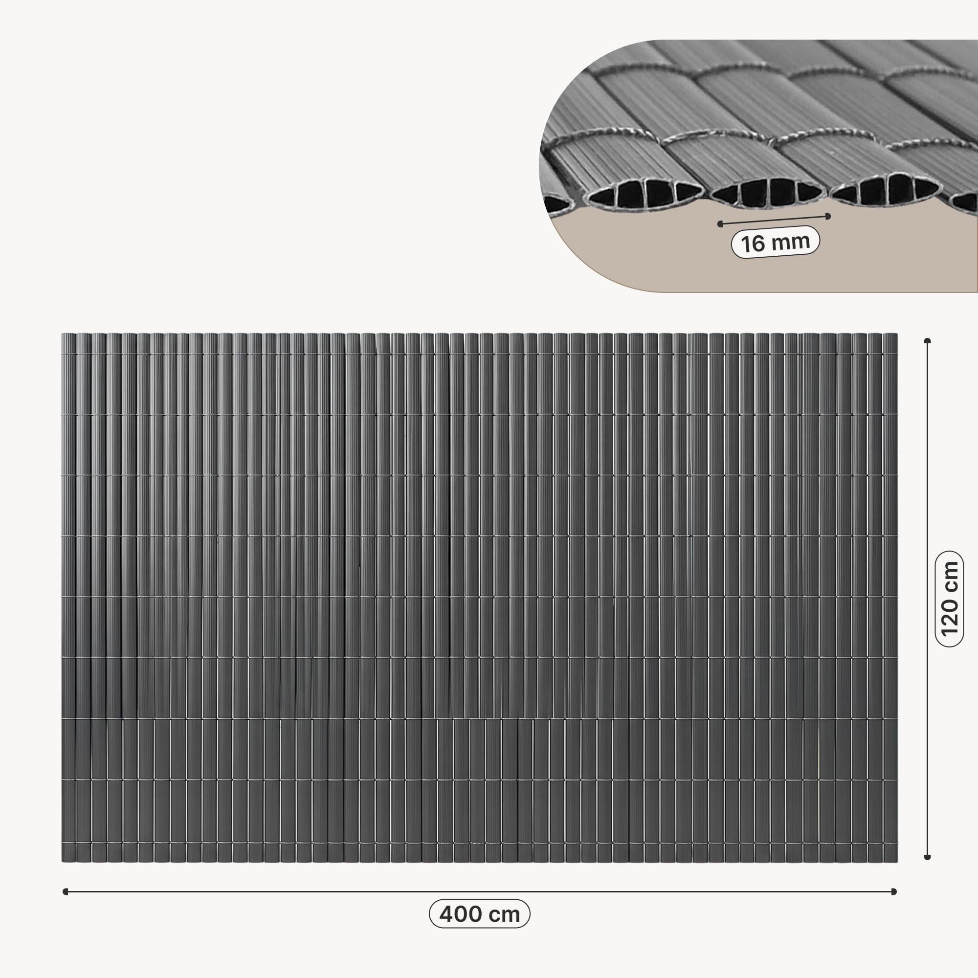 casa.pro PVC Sichtschutzmatte 120 cm hoch Cefalu Balkon Sichtschutz Zaun 400 cm lang für Terrasse Gartenzaun mit Kabelbinder outdoor Sichtschutzzaun Lamellen 16mm Balkongeländer Windschutz Anthrazit