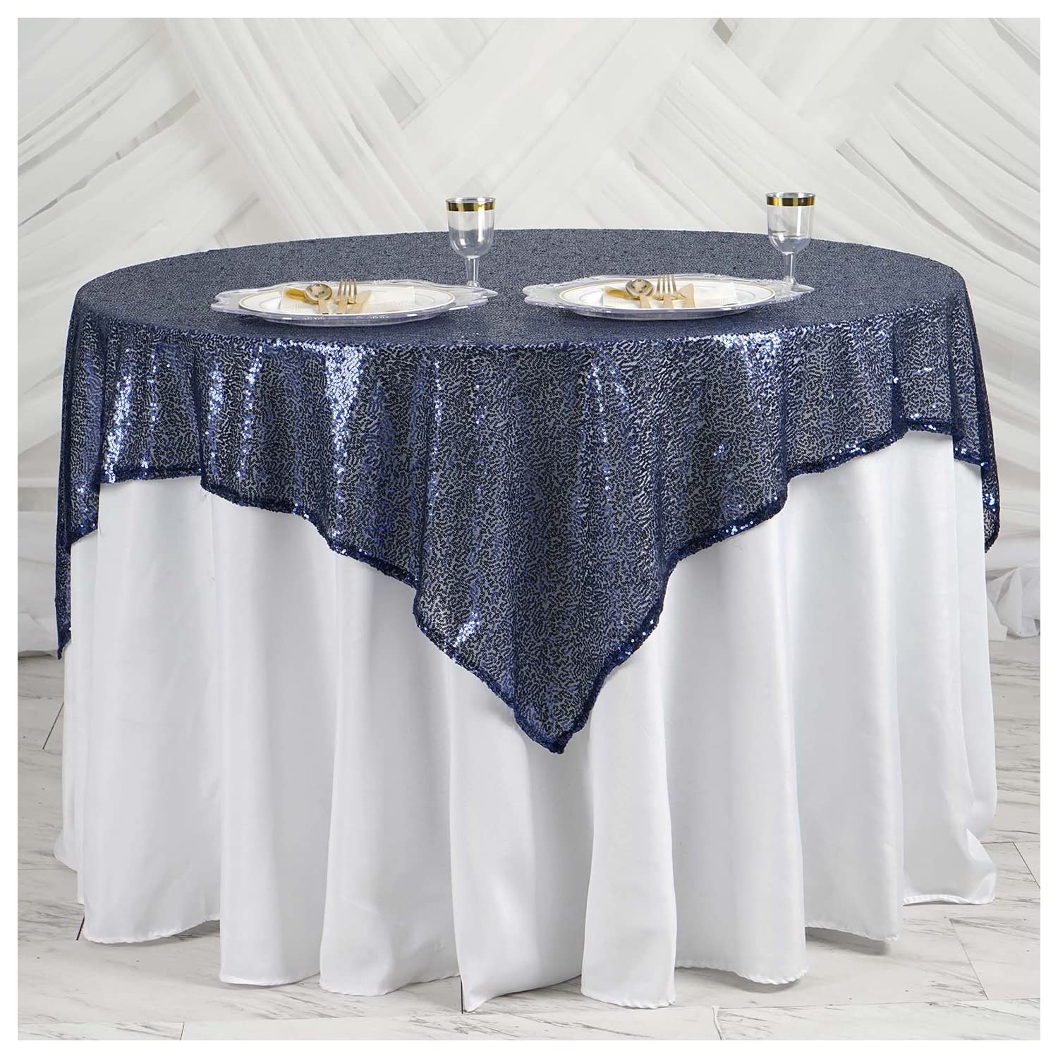 Trimming Shop 50 x 102 Inch Navy Sequin Rectangle Table Cloth Overlay Sparkly Shiny Linen Glitter Tablecloth for Wedding Birthday Party Christmas Banquets Dining Decoration Event, 1pc — image 1