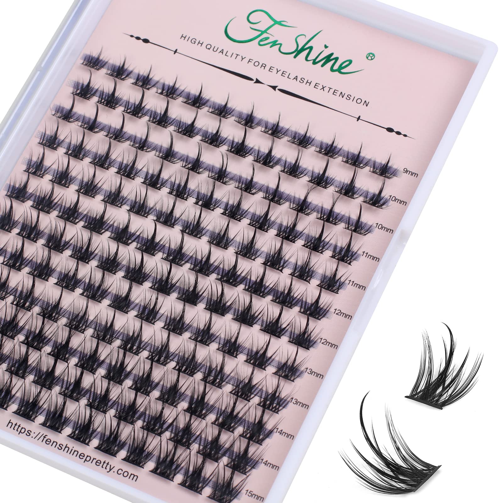 Cluster LashesIndividual Lashes Wide Stem C/D Curl 9-15mm Length DIY Eyelash Extension Individual Soft False Lashes for Personal Use at Home (MIX 9-15mm, D Curl Spire Wheat Style)
