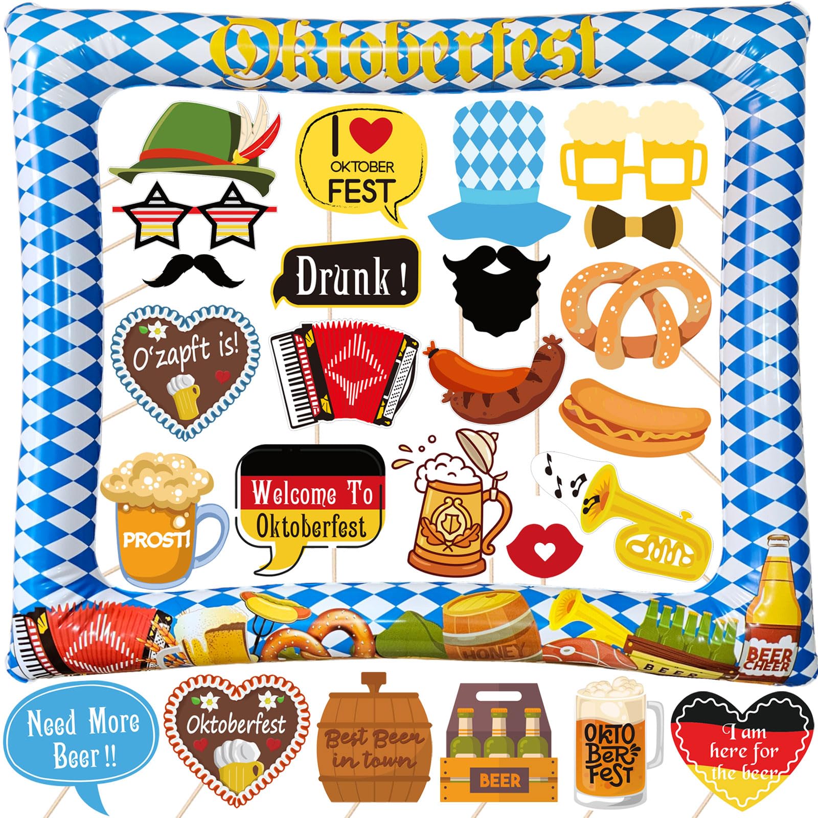Yiiigoood Oktoberfest Inflatable Selfie Photo Frame & Photo Booth Props Set For Pictures & Decors Oktoberfest Party Selfie Props Oktoberfest Parade Decoration For German Bavarian Beer Festival Party