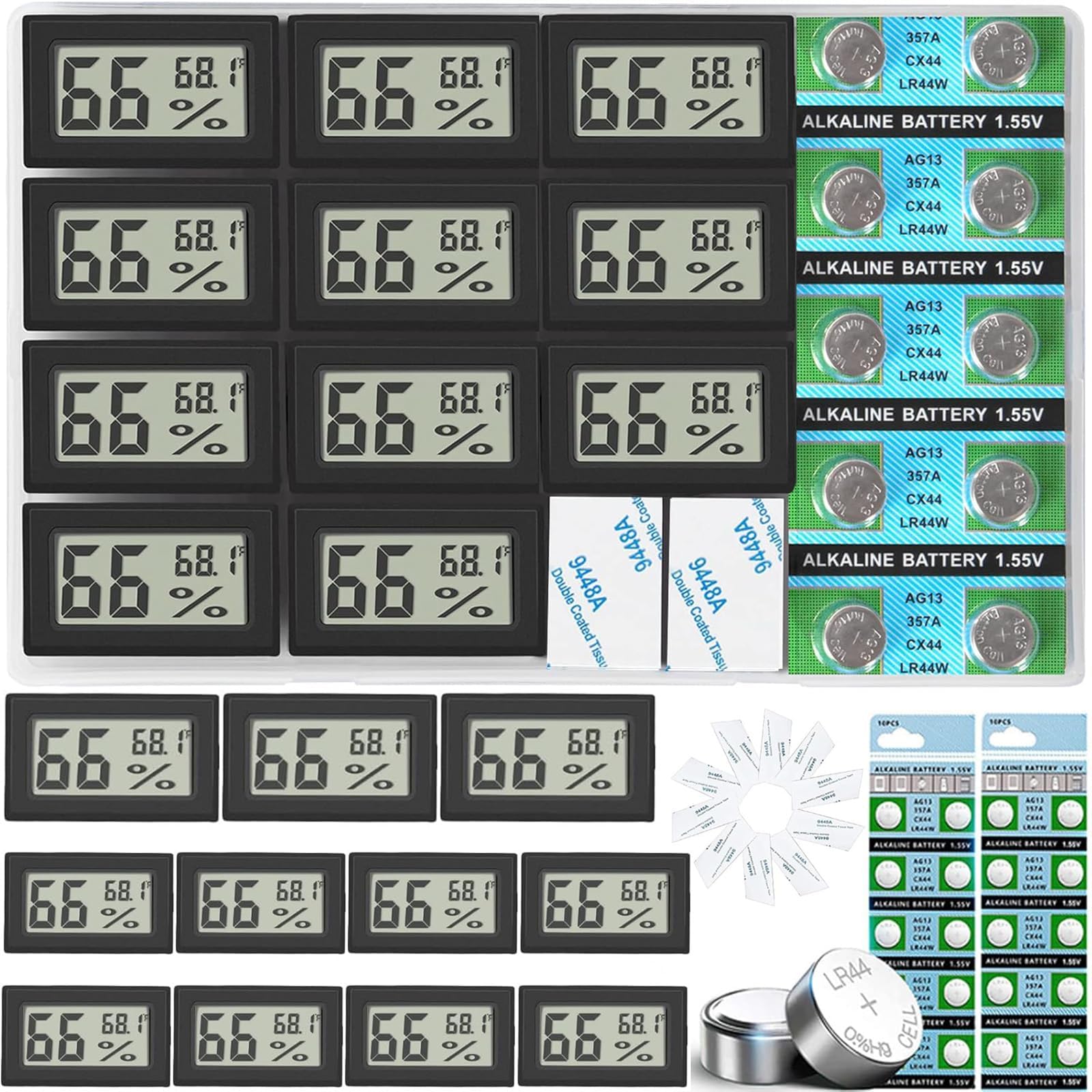 10-Pack Mini Digital Thermometer Hygrometer, Indoor Room Round Temperature Humidity Meter Gauge monitor, Large LCD Display Fahrenheit or Celsius for Greenhouse, Home, reptile, Humidors, office, Garden