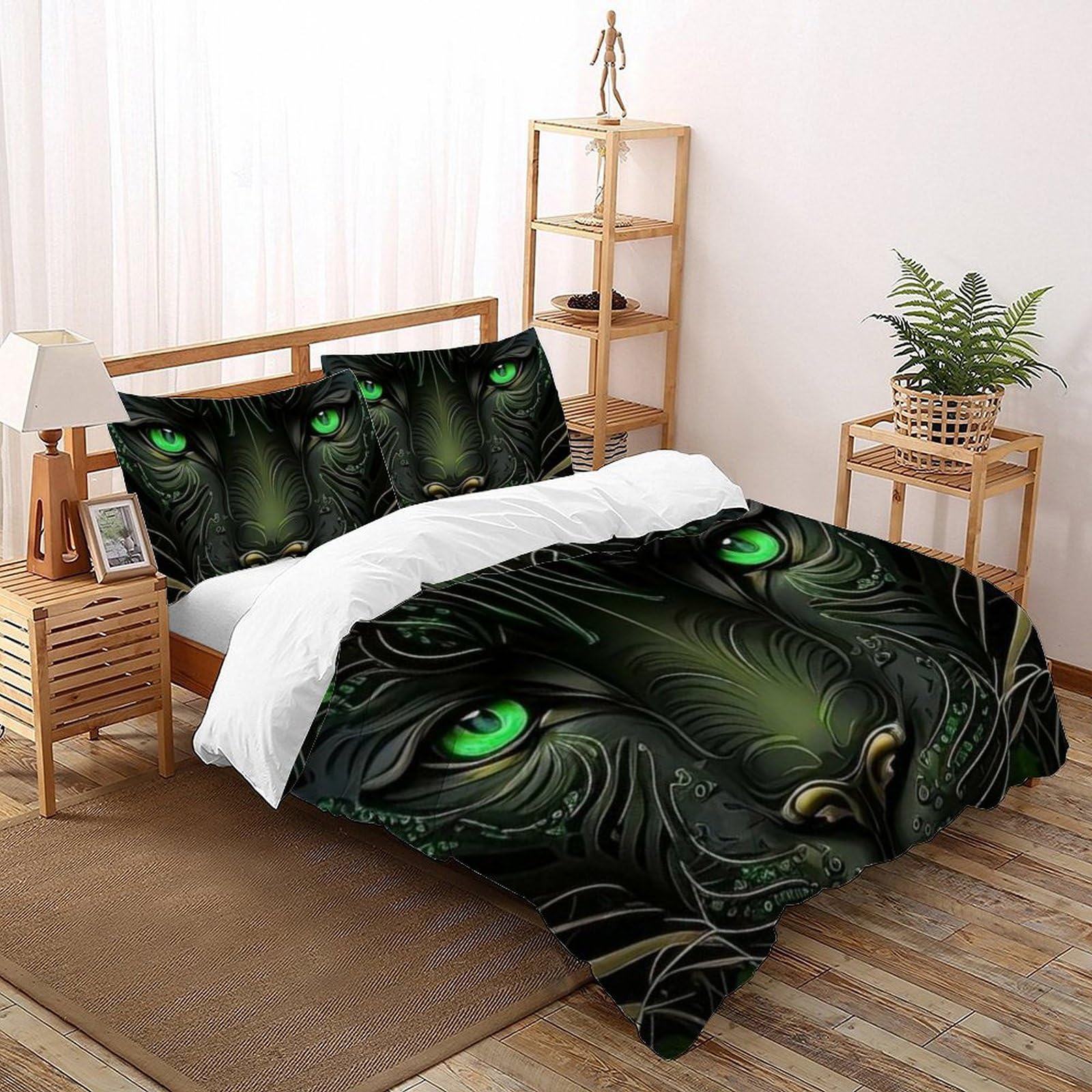 Housse de couette panthère noire microfibre imprimé 3D literie King