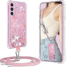 Samsung Galaxy S25 FE Mobile Phone Chain with Band, Samsung S25 FE Case with Bling Butterfly and TPU Chain Bumper Scratch Resistant Clear Heavy Duty