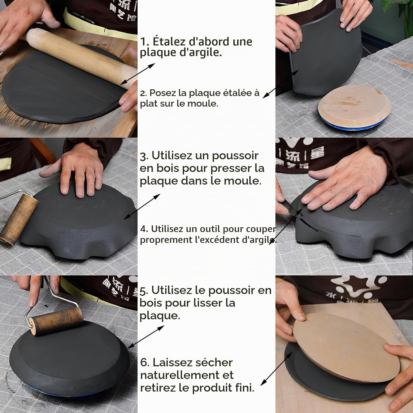 3 Pièces Moule en Céramique Plaques et Artisanat, Moule Rond en Bois