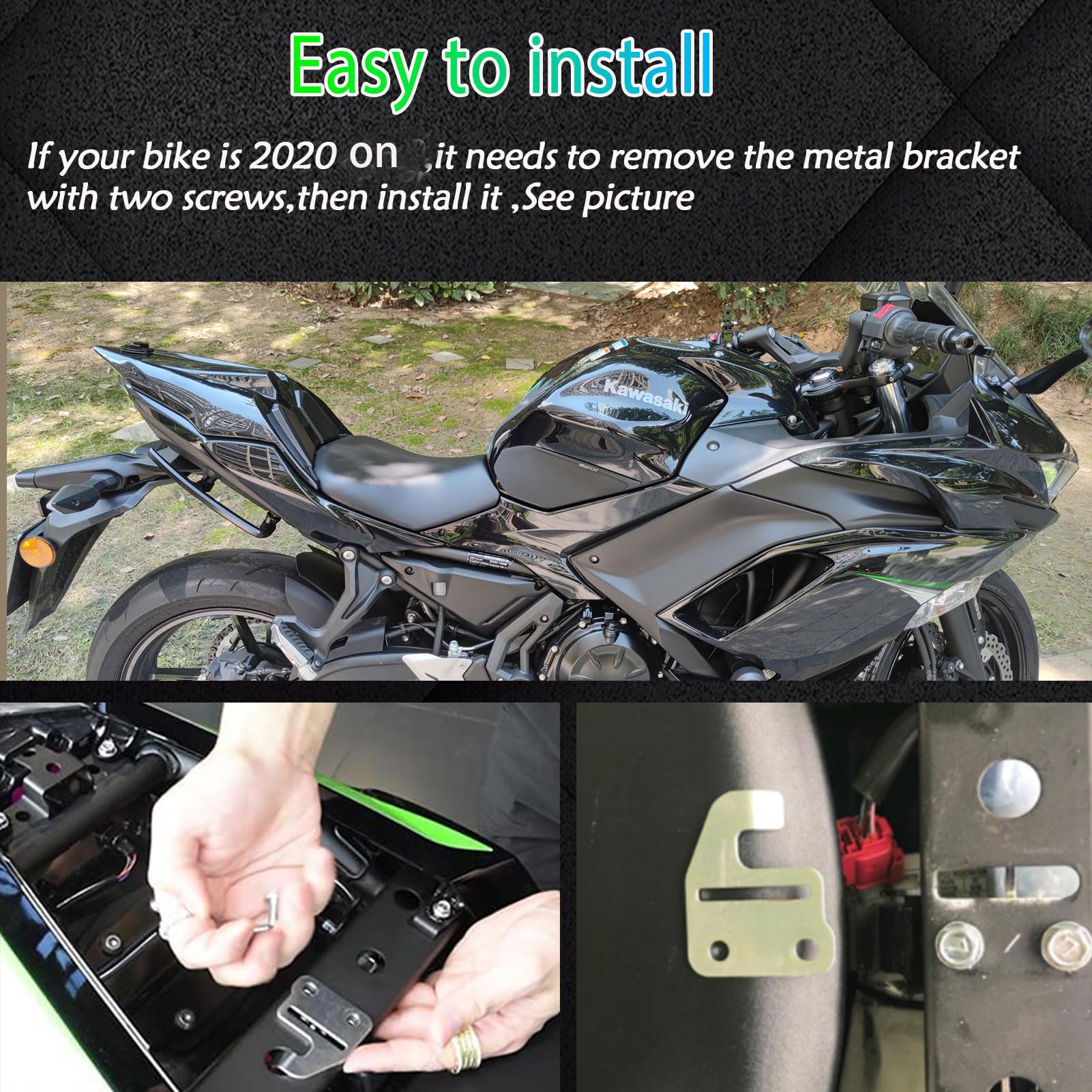 Motorrad-Heck-Heck-Beifahrer-Soziussitz-Verkleidungsverkleidung, passend für Ka&wa&sa&ki Z650 Ninja650 Ninja 650 Zubehör 2017 2018 2019 2020 2021 2022 2023 (Schwarz glänzend)
