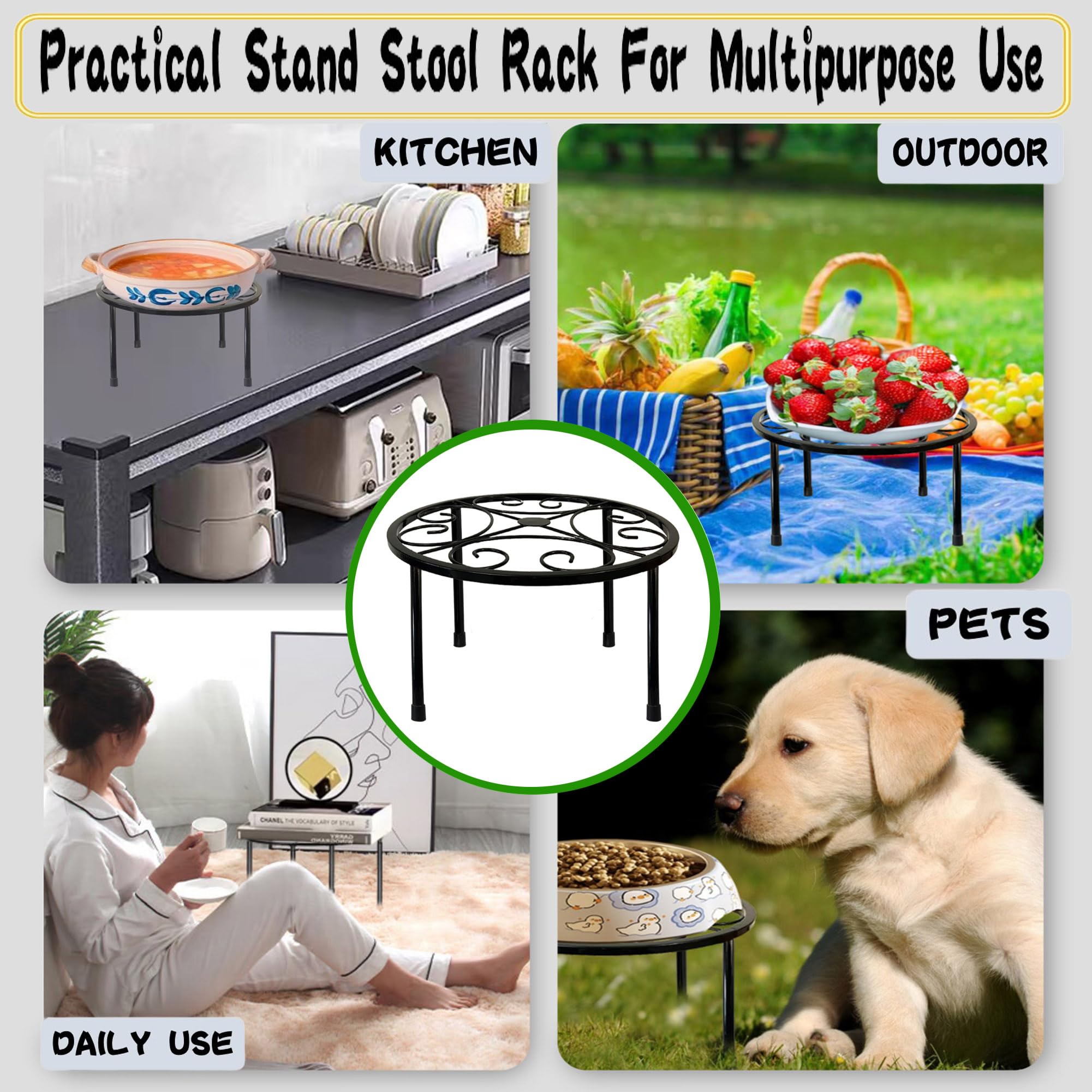 ZEECER Plant Stand Indoor Outdoor Set of 2, Retro Design 10'' Round Metal Plant Rack, Rust-proof Coated - Image 3