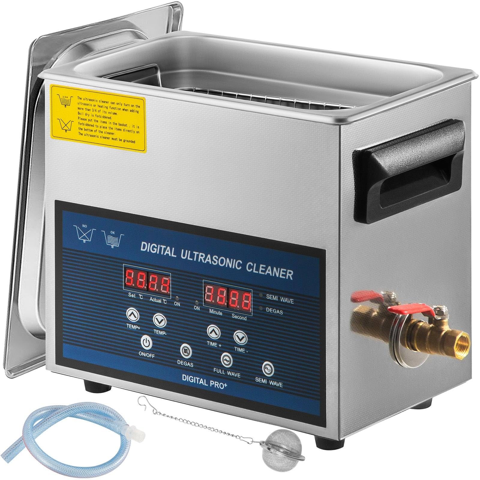 Ultraschallreiniger 6L Edelstahl mit LED-Display, 28/40kHz Zweifrequenz, Heizfunktion bis 80°C, Digitaler Reiniger für Heimwerk Profis