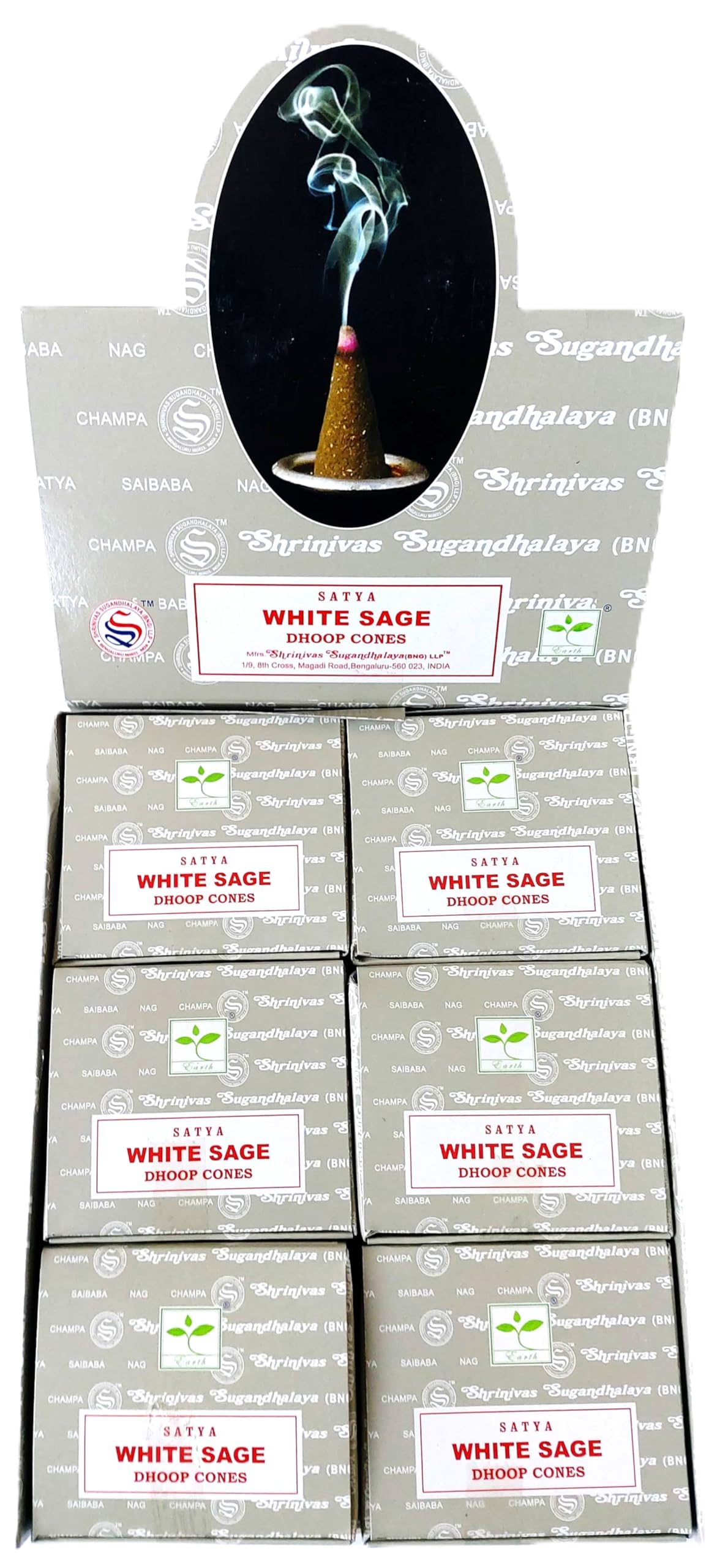 Burlas Brown Satya Nag Champa Incense Cones, White Sage Scent, 12 Packs Of 12 Cones In Each Pack (12, White Sage)