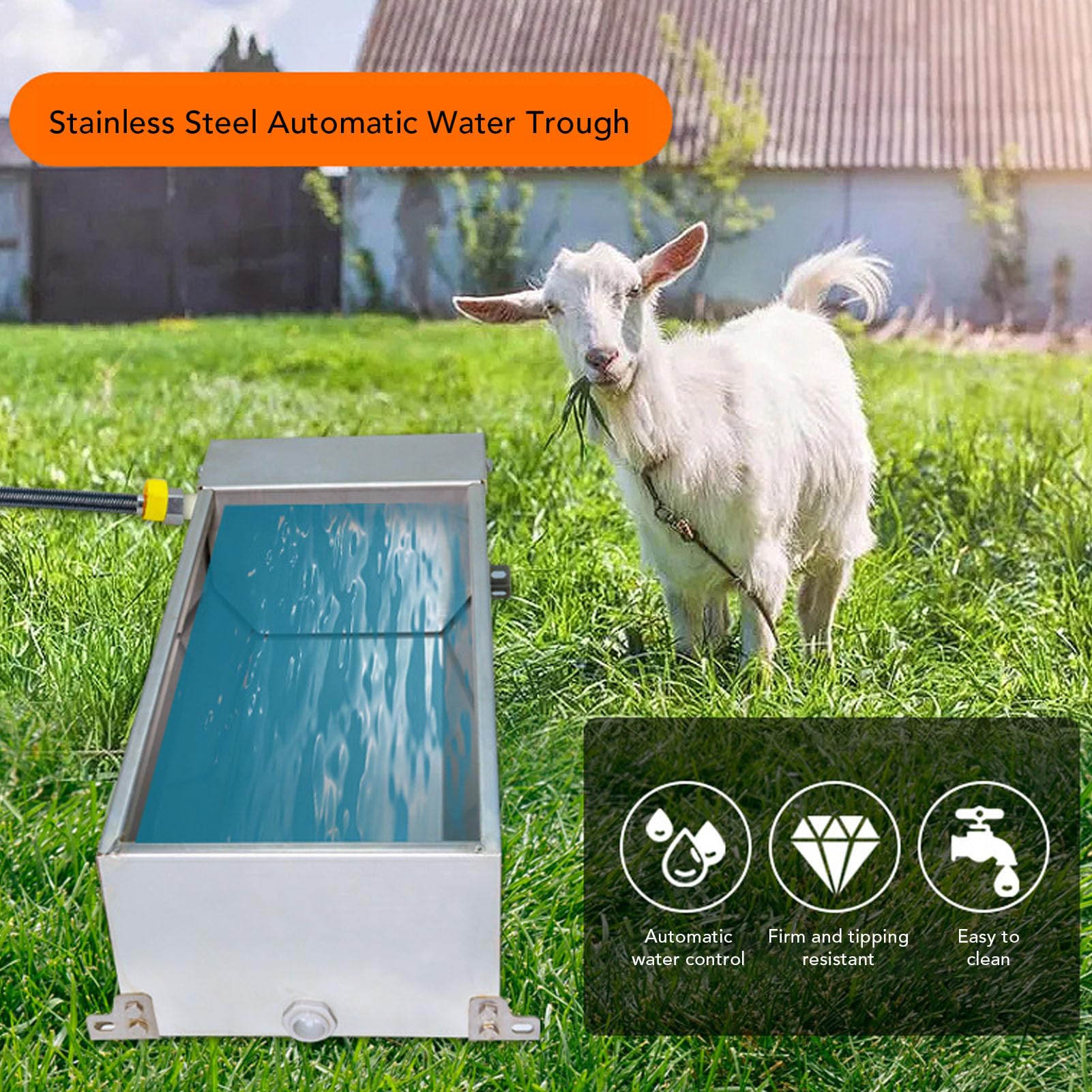 Pssopp Bebedero Automático para Ganado, Cuenco de Agua Potable Animales Al Aire Libre, Autollenado, Perros, Caballos, Cabras, Cerdos, Vacas y Más