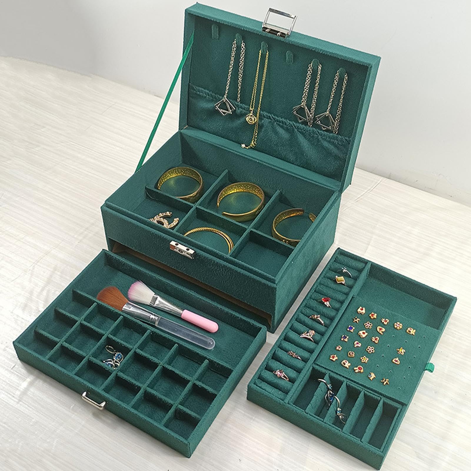 Jewelry Storage Box 3 rettangolare antico design Dark | Green Treasure Box Organizer per donne ragazze e Trinket Collections Trinkets and Keepsakes Accsories for Home