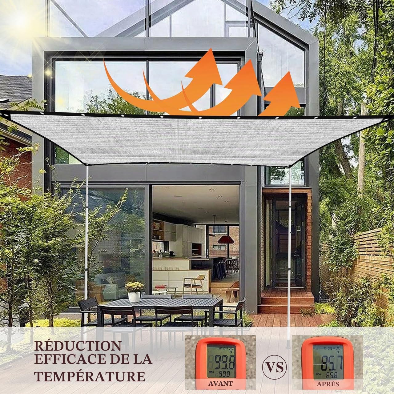 Filet D'ombrage en Aluminium 80%, Voile avec Œillets, Facile à Suspendre pour Jardin, Patio, Lawn, Abri de Voiture